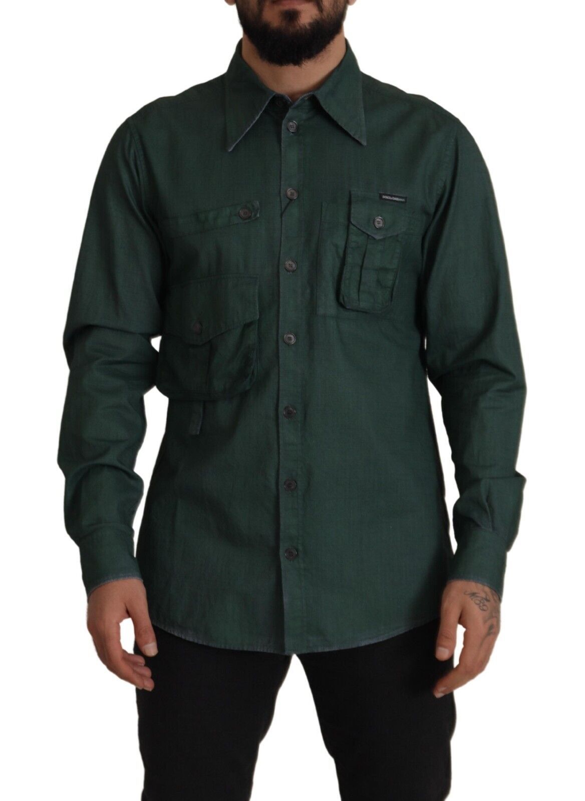 Dark Green Button Down Long Sleeves Shirt - ventzia