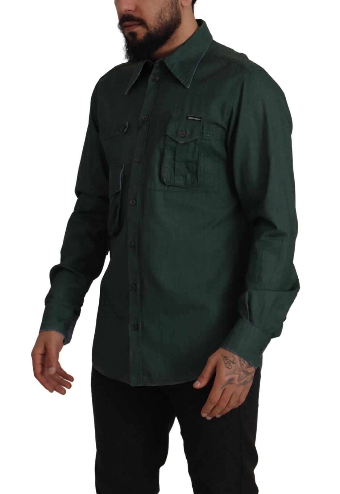 Dark Green Button Down Long Sleeves Shirt - ventzia