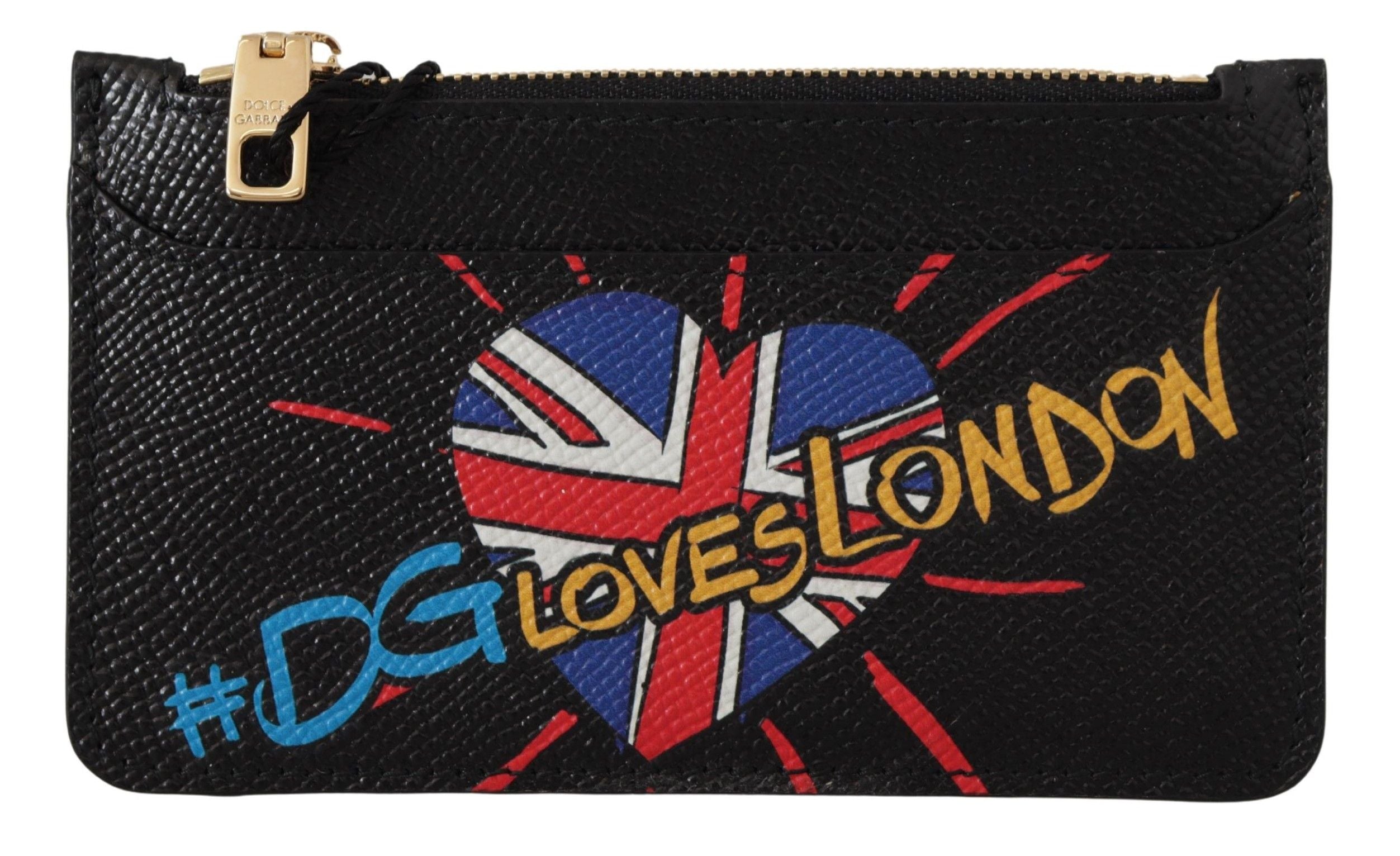 Black Leather #DGLovesLondon Women Cardholder Coin Case  Wallet - ventzia