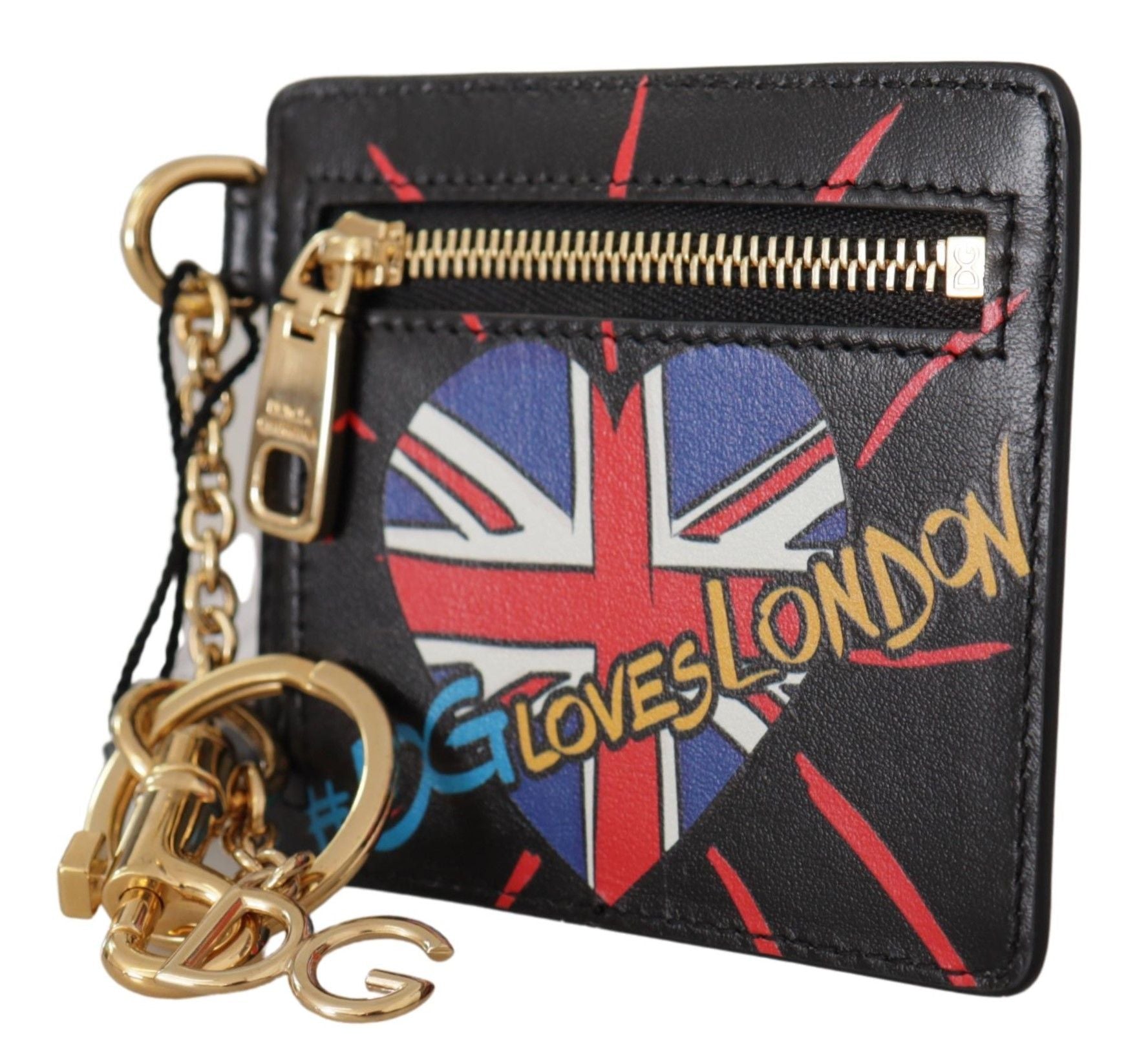 Black Leather #DGLovesLondon Keyring Cardholder Coin Case - ventzia