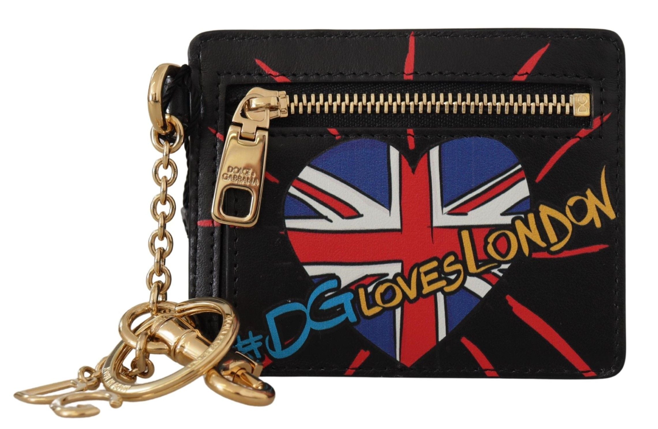 Black Leather #DGLovesLondon Keyring Cardholder Coin Case - ventzia