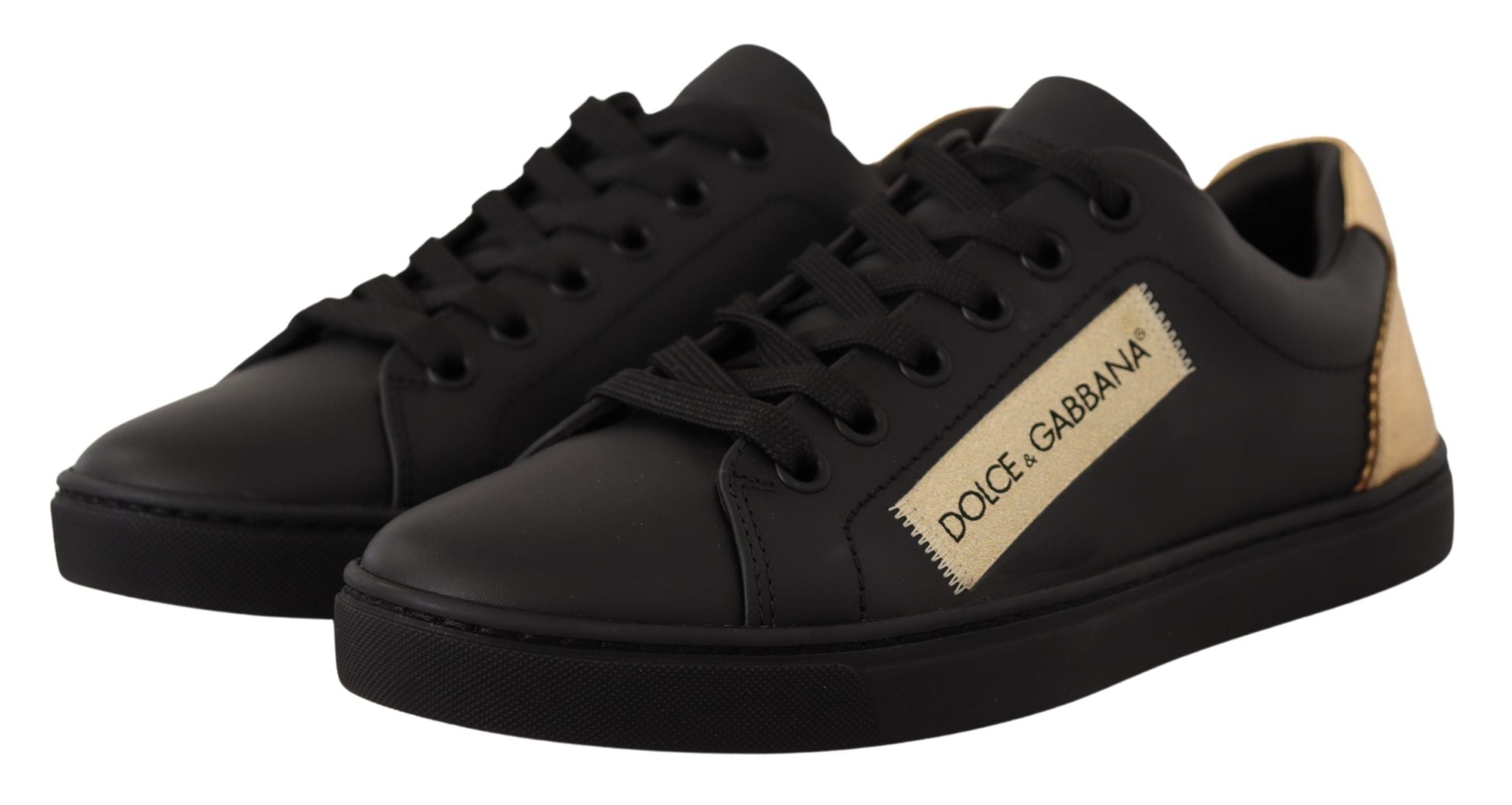 Black Gold Leather Low Top Sneakers Womens Shoes - ventzia
