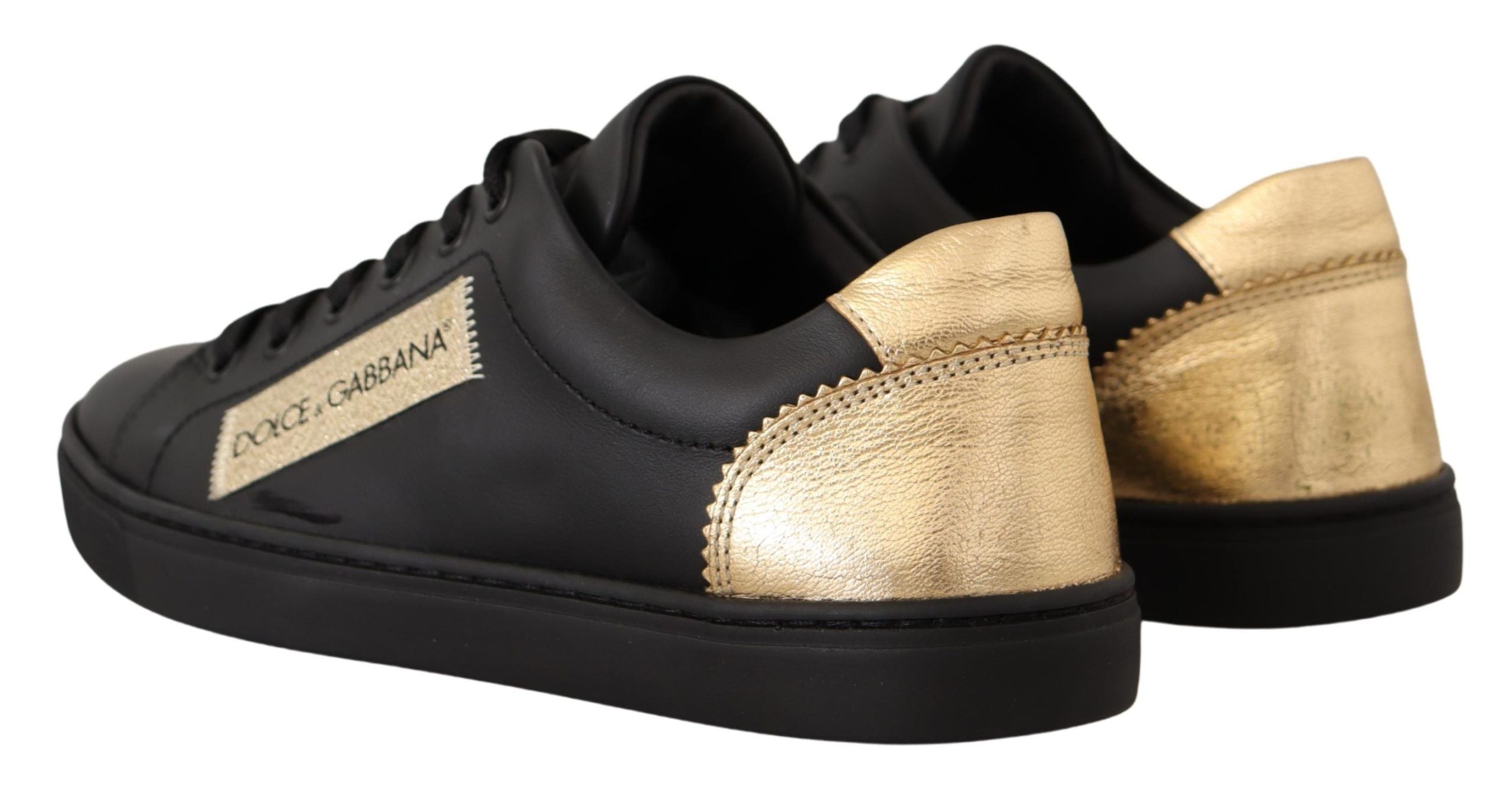 Black Gold Leather Low Top Sneakers Womens Shoes - ventzia