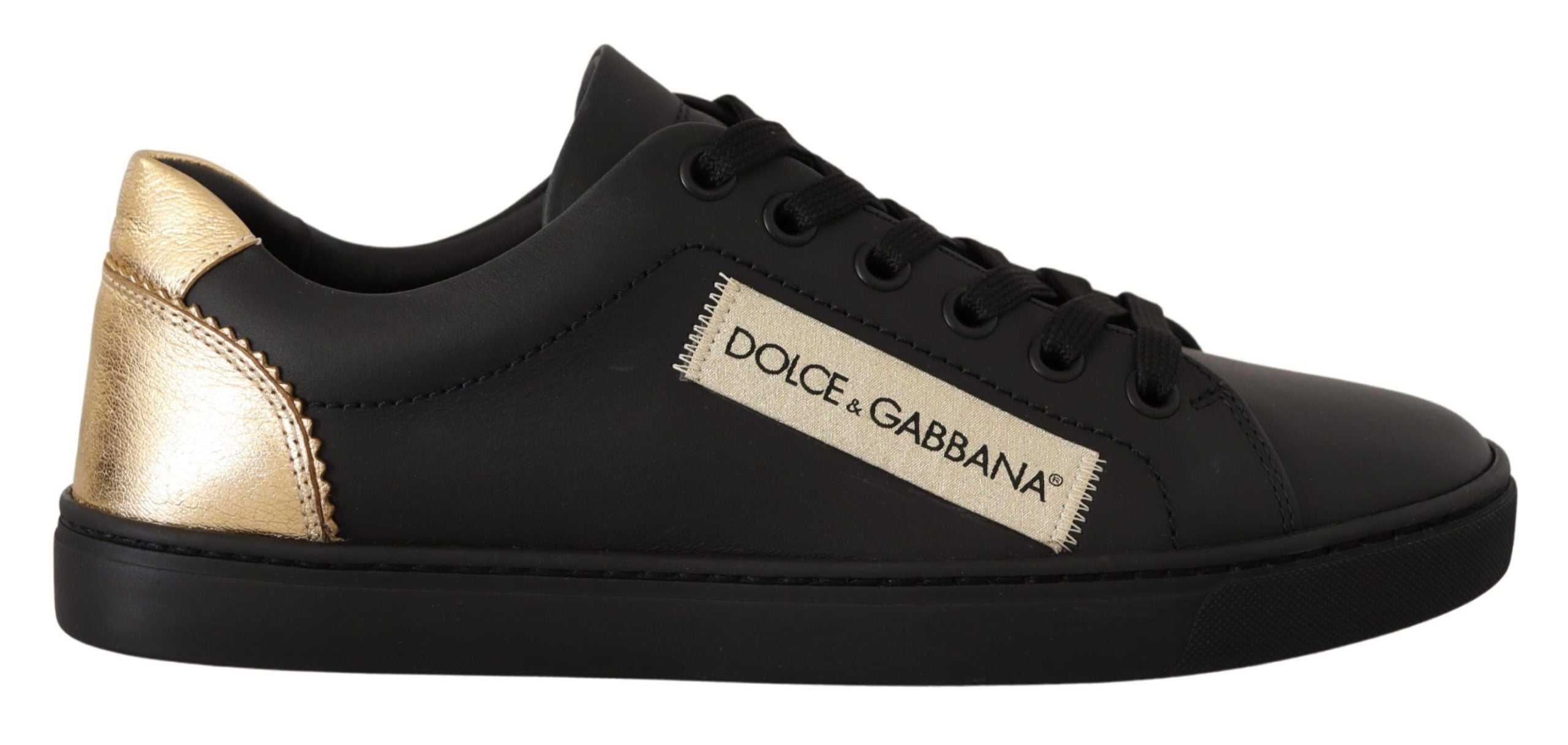 Black Gold Leather Low Top Sneakers Womens Shoes - ventzia