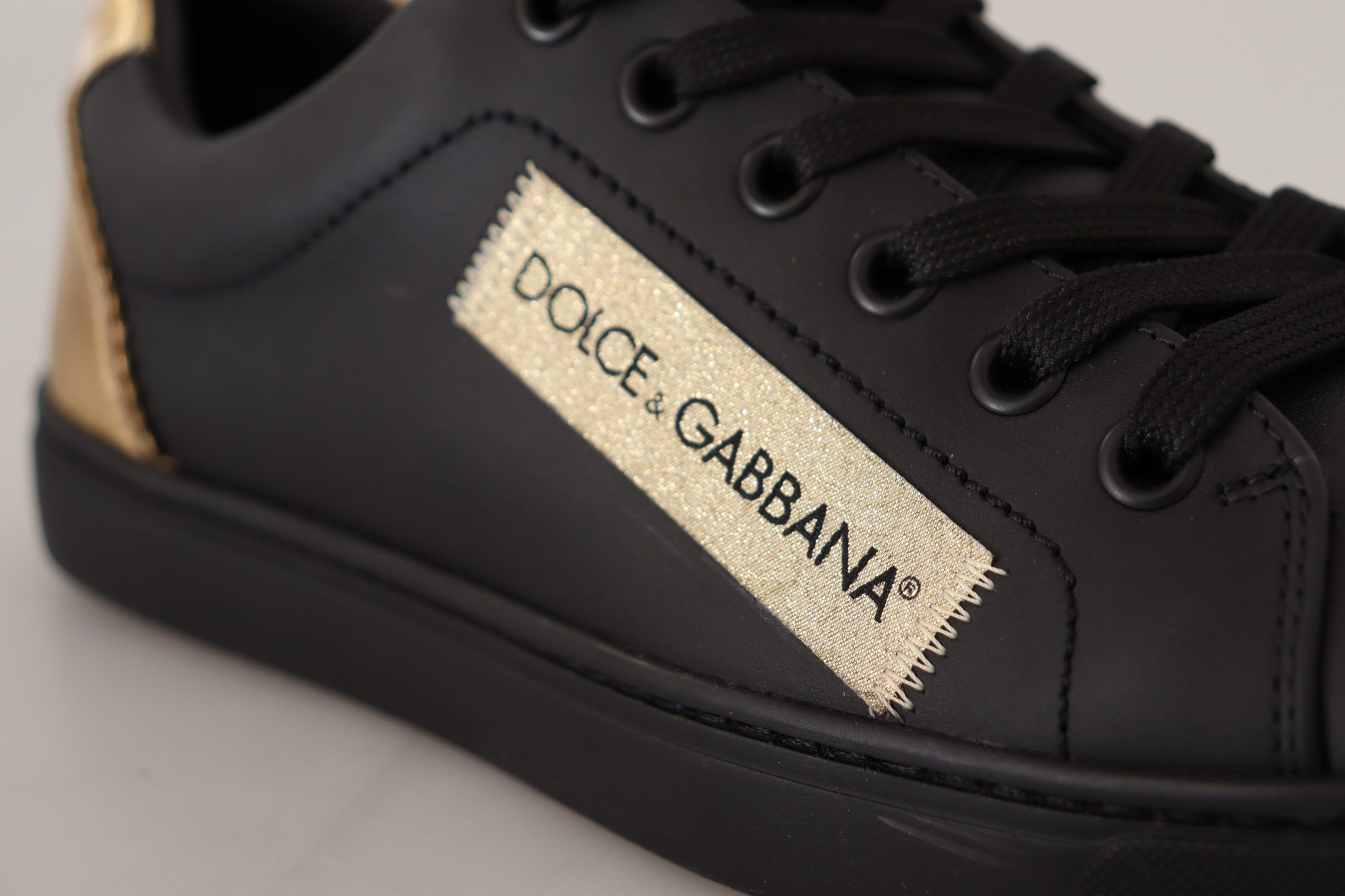 Black Gold Leather Low Top Sneakers Womens Shoes - ventzia