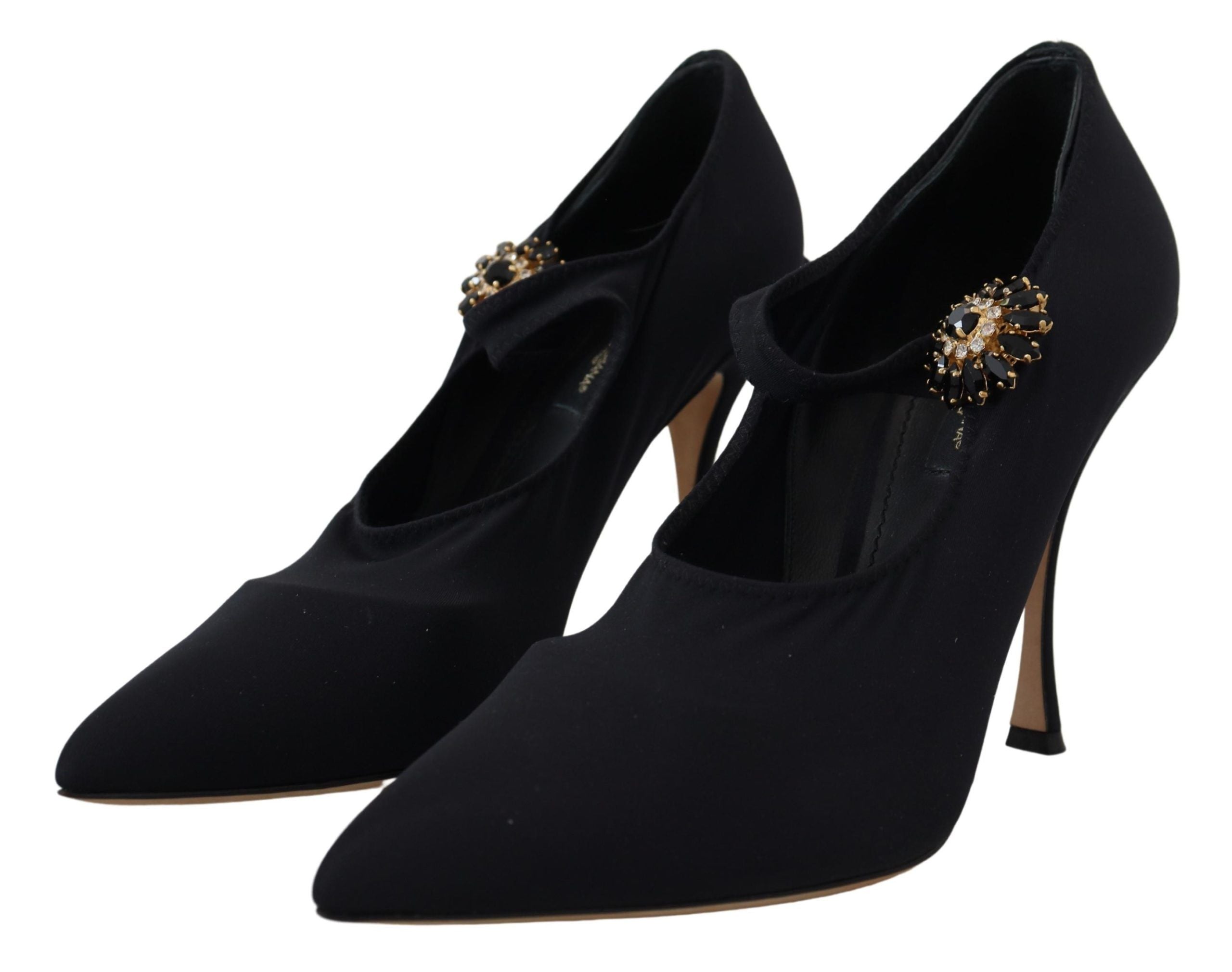 Black Socks Stretch Crystal Pumps Shoes - ventzia