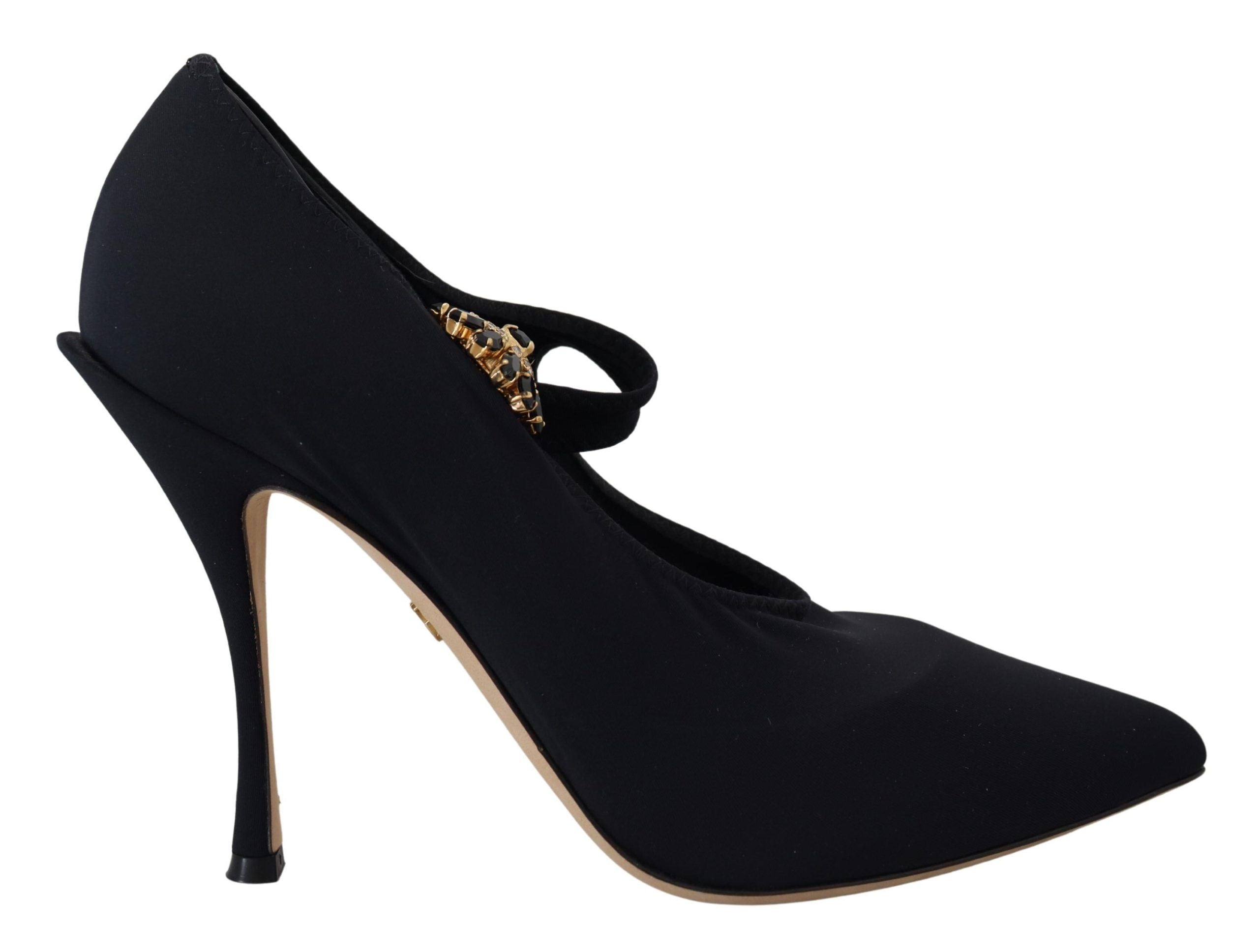 Black Socks Stretch Crystal Pumps Shoes - ventzia