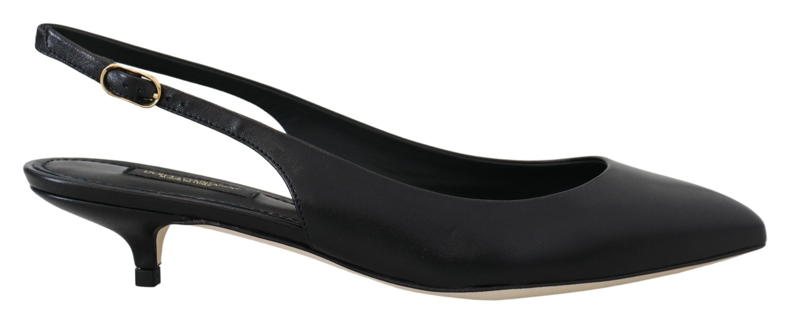Black Leather Slingbacks Heels Pumps Shoes - ventzia