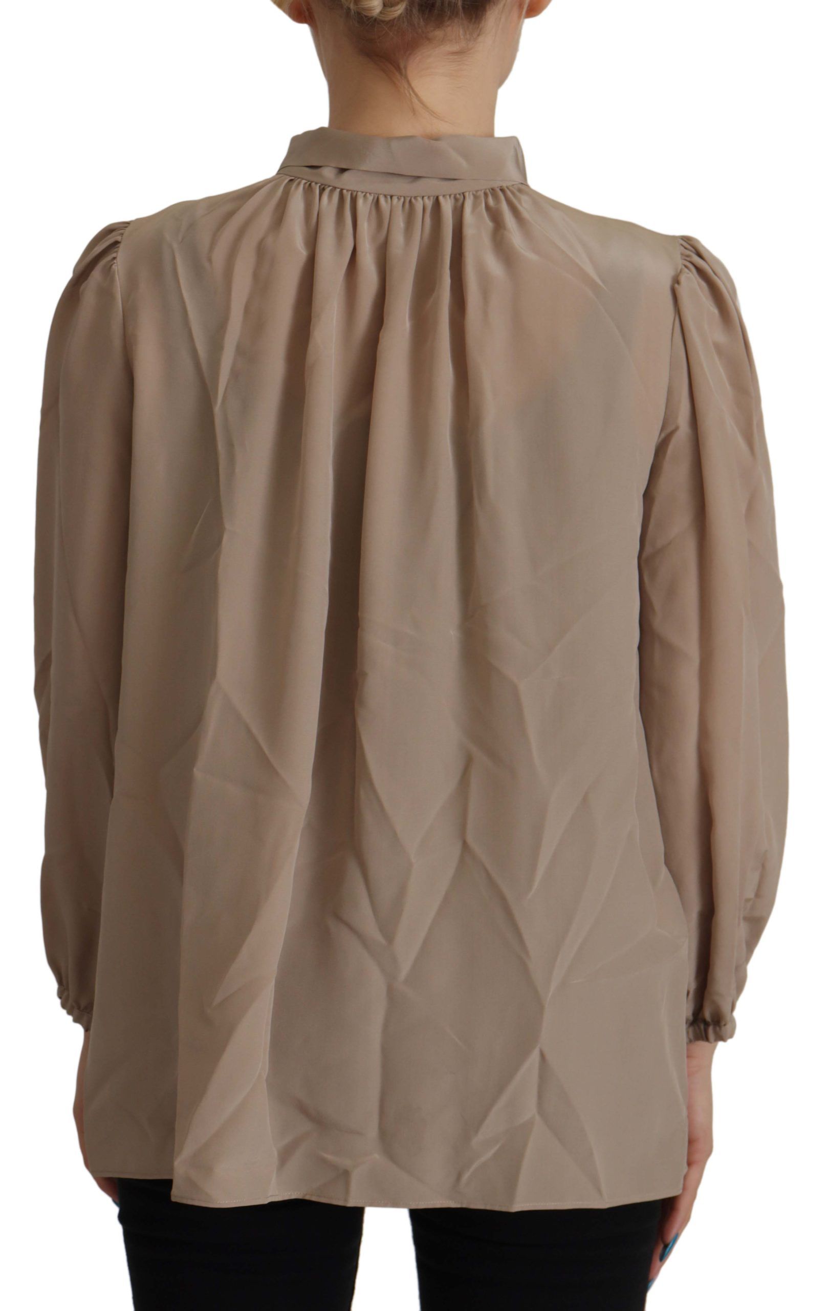 Brown Waistband Sleeves Ascot Collar Top Blouse - ventzia