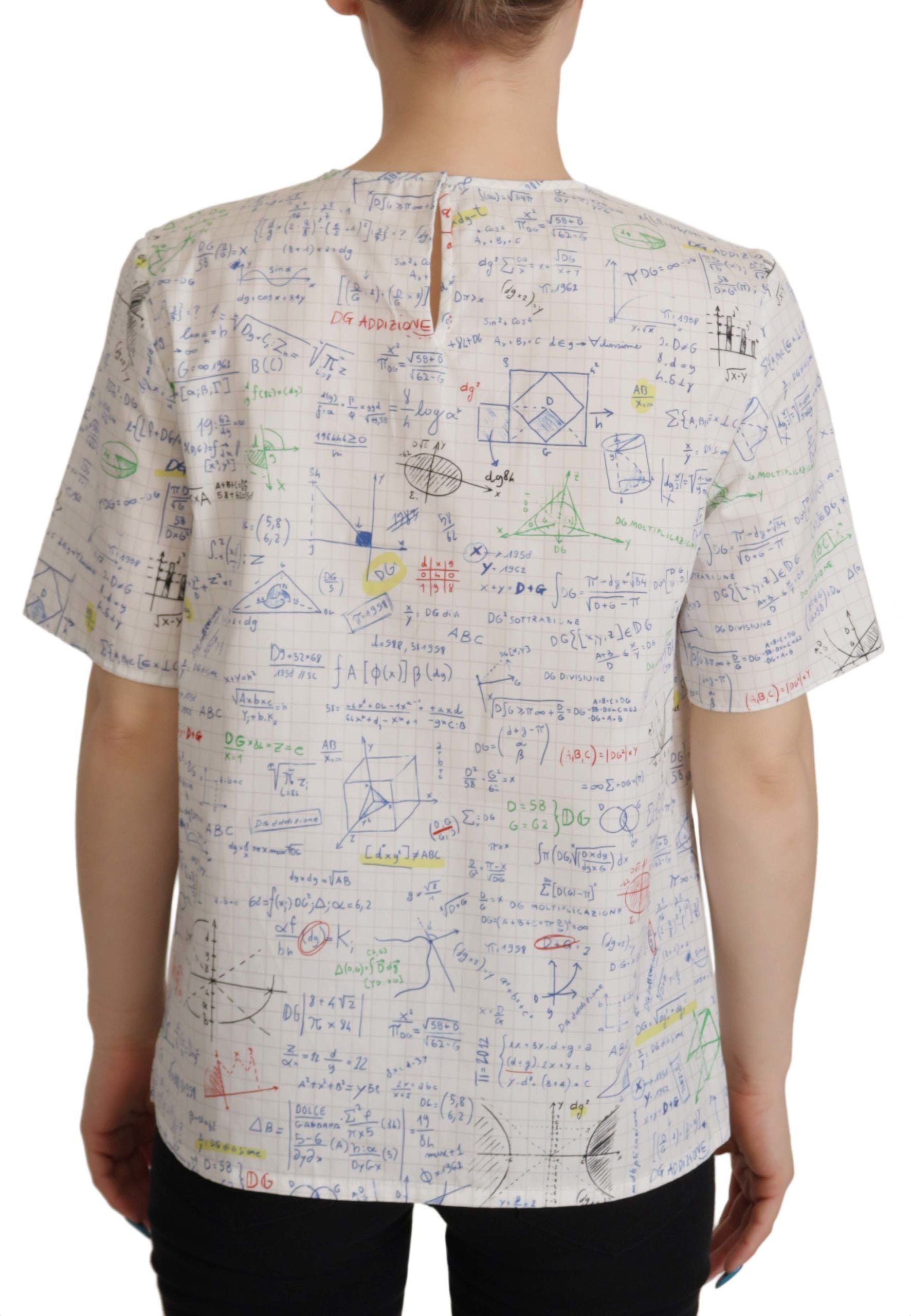 White Cotton Algebra Print Short Sleeves Top - ventzia