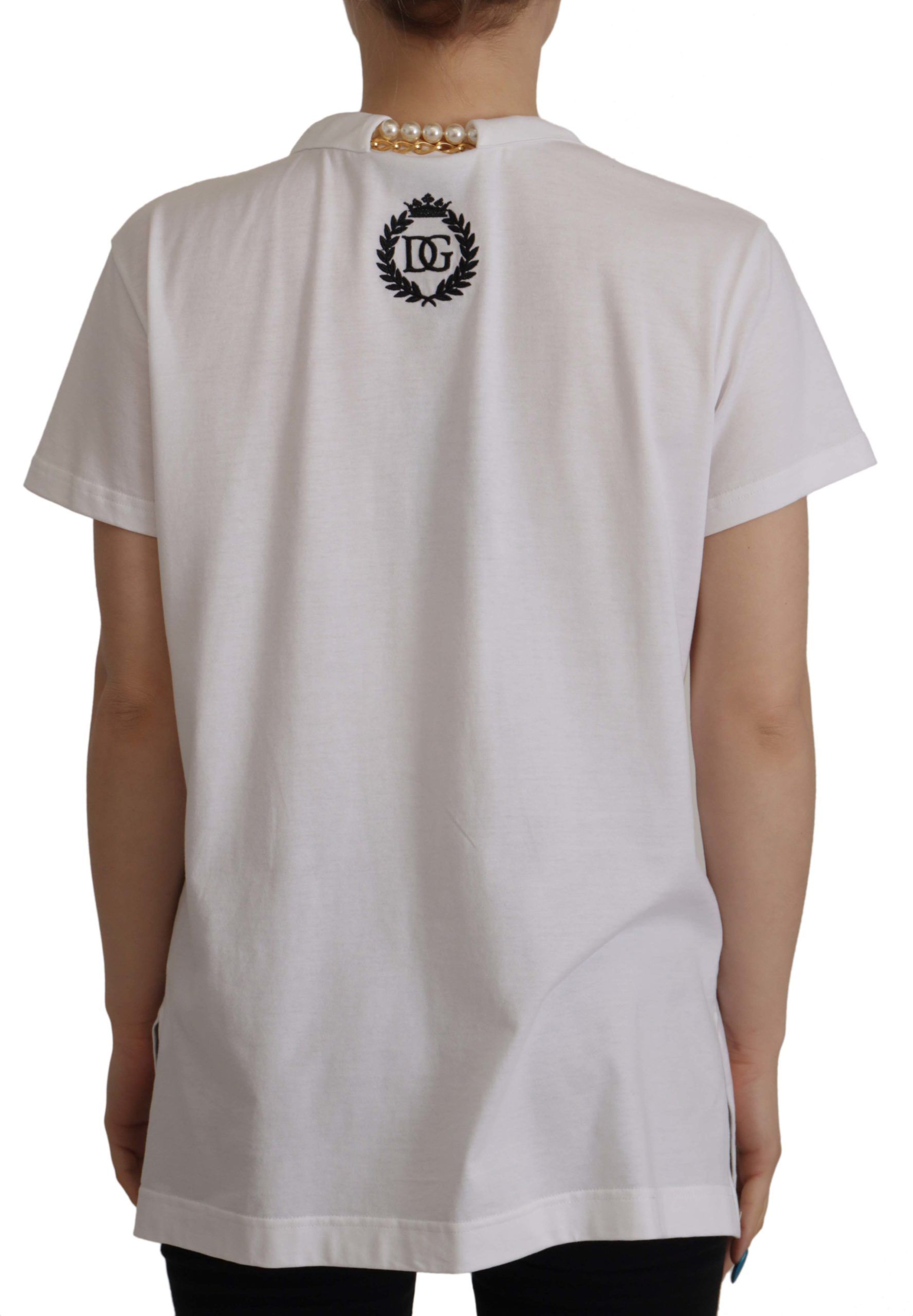 White Necklace Embellished Neckline T-shirt Top - ventzia