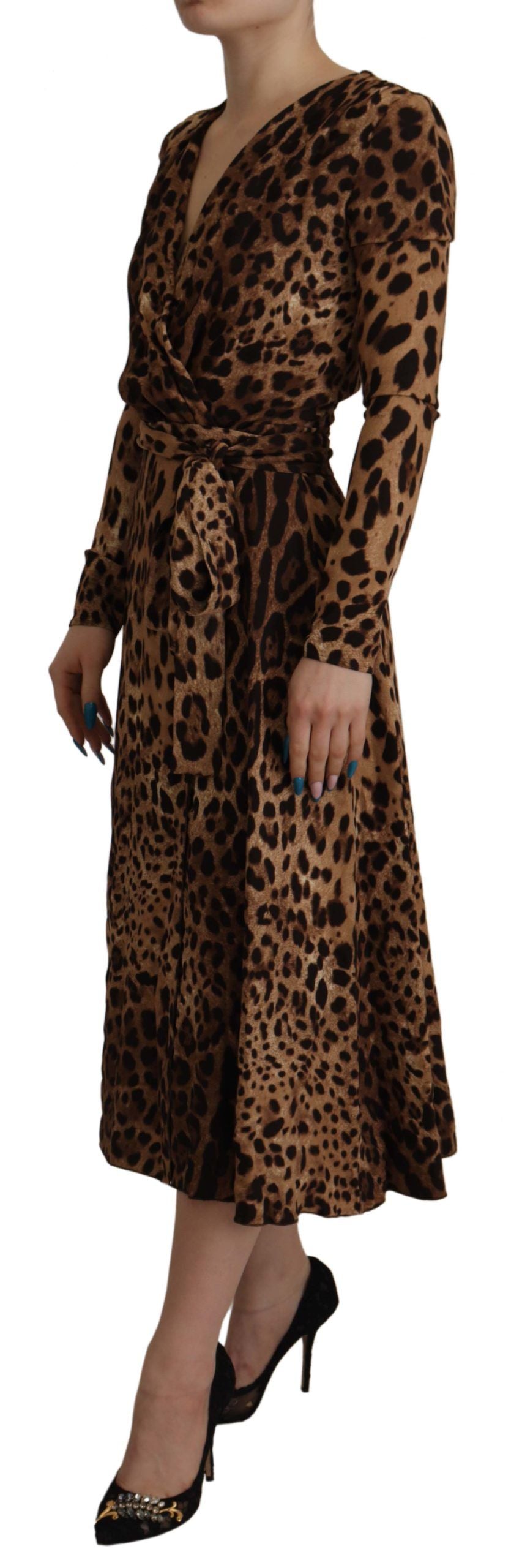 Brown Leopard Wrap A-line Maxi Viscose Dress - ventzia