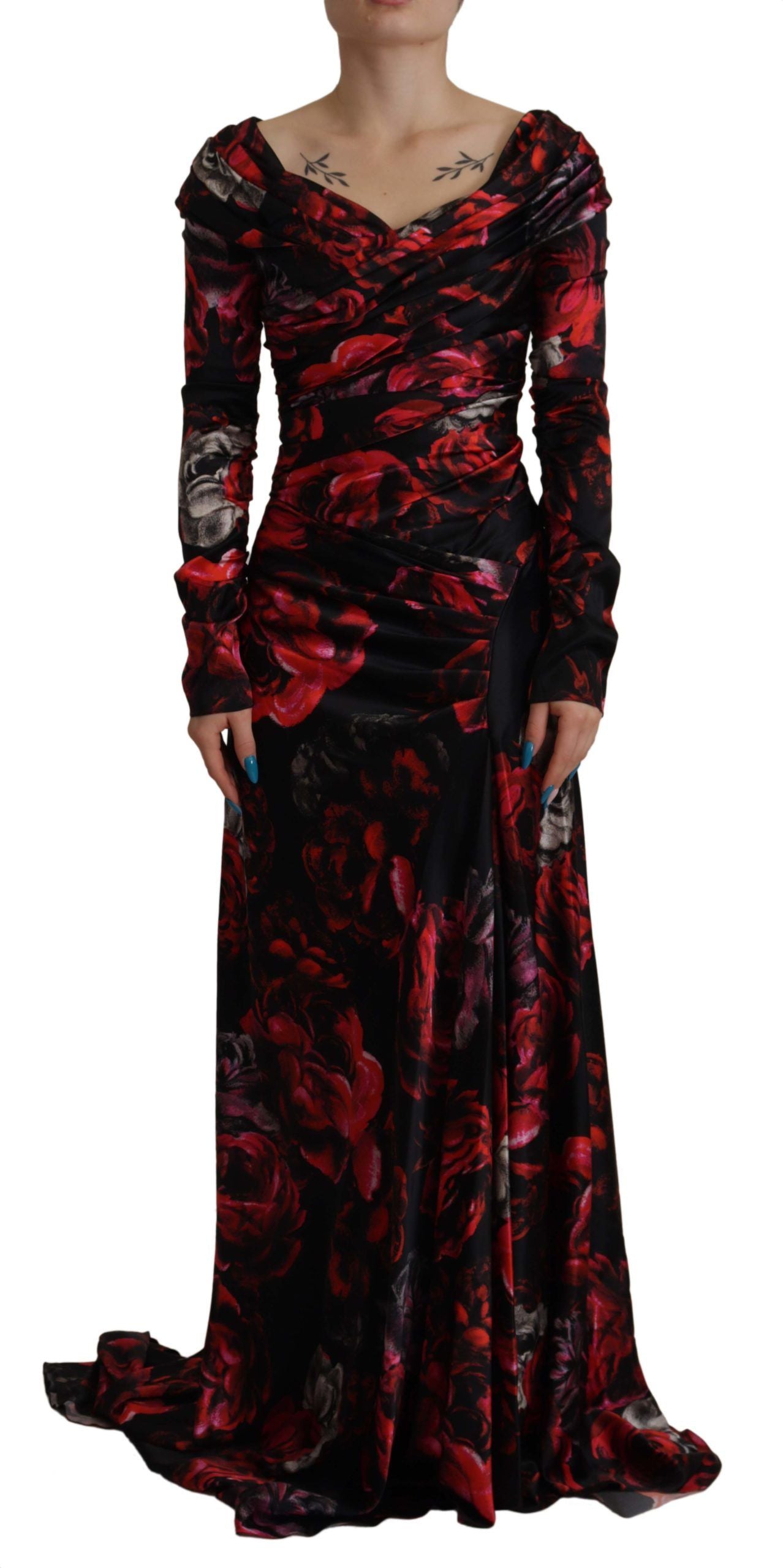 Black Floral Roses A-Line Sheath Gown Dress - ventzia