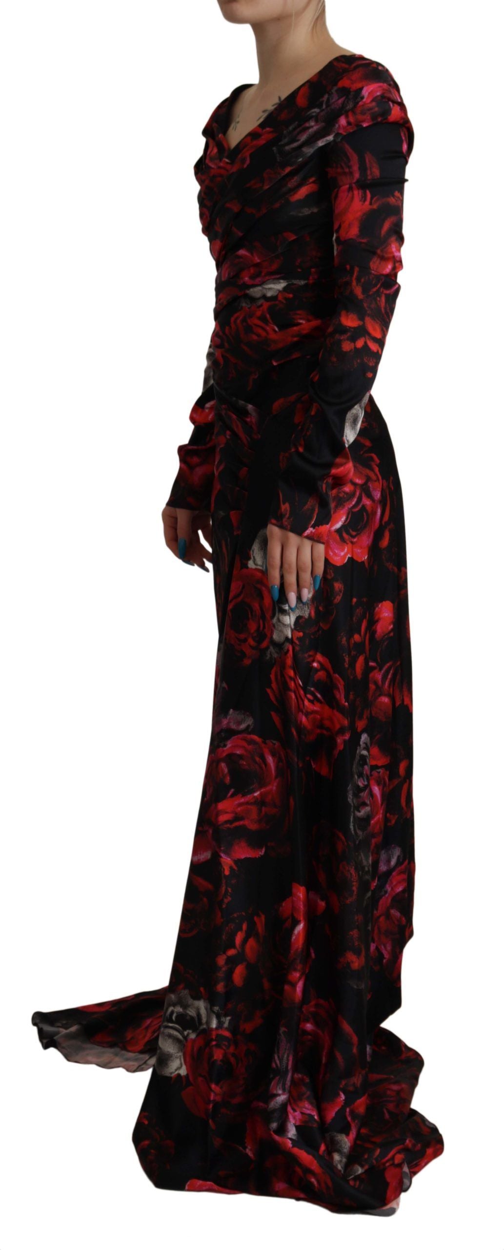 Black Floral Roses A-Line Sheath Gown Dress - ventzia