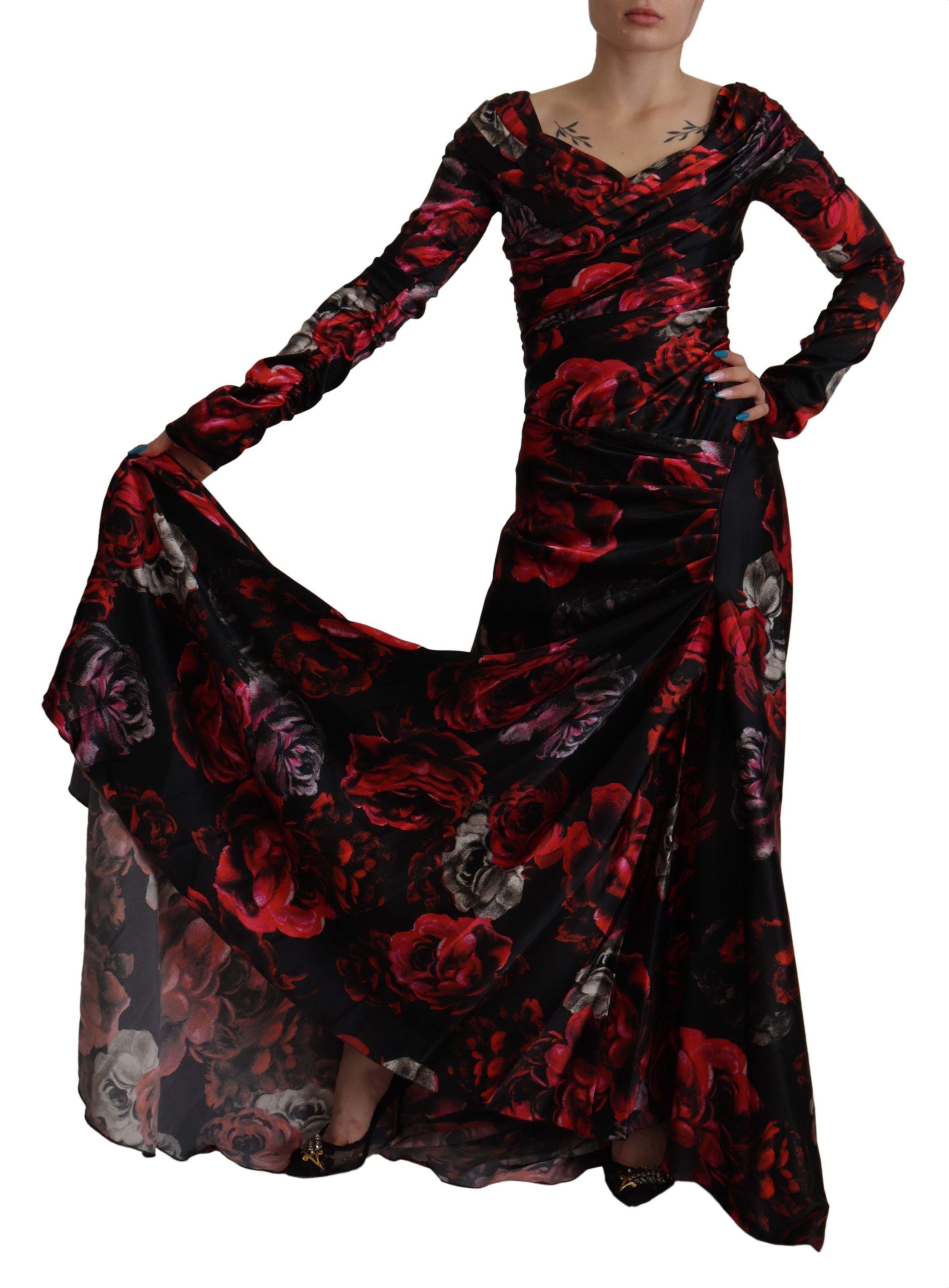 Black Floral Roses A-Line Sheath Gown Dress - ventzia