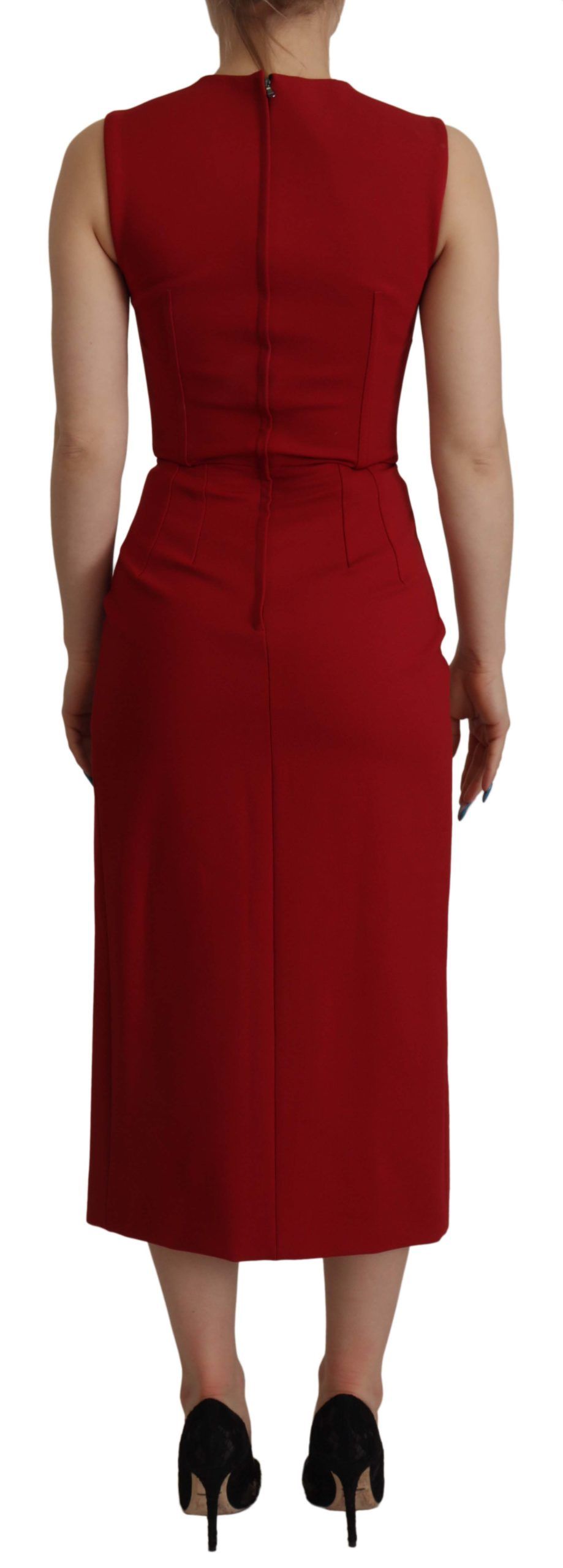 Red Sweetheart Neck Bodycon Midi Dress - ventzia