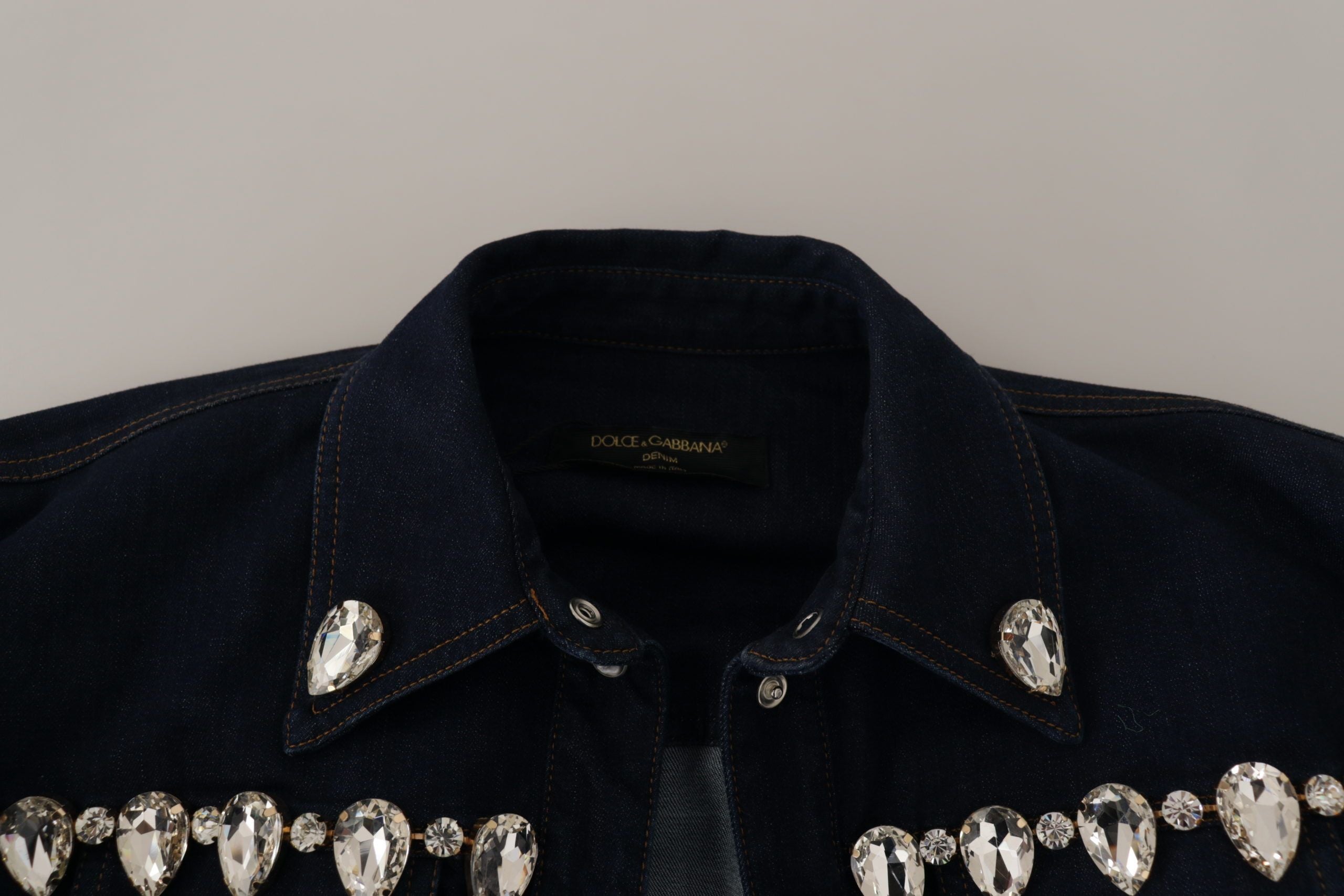 Blue Denim Crystal Embellish Cotton Jacket - ventzia