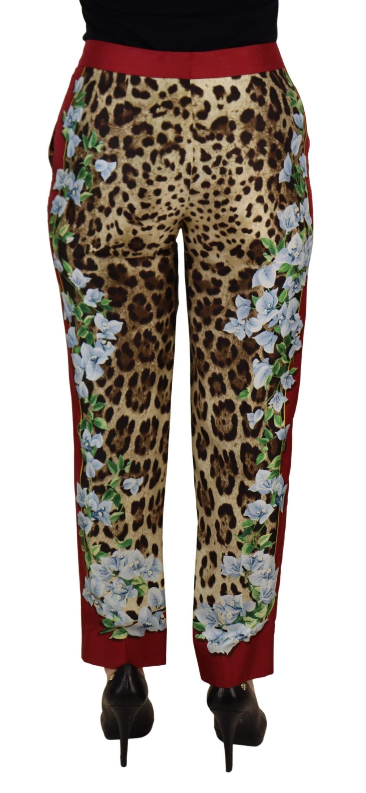 Multicolor Leopard Flora Printed Mid Waist Trouser Pants - ventzia