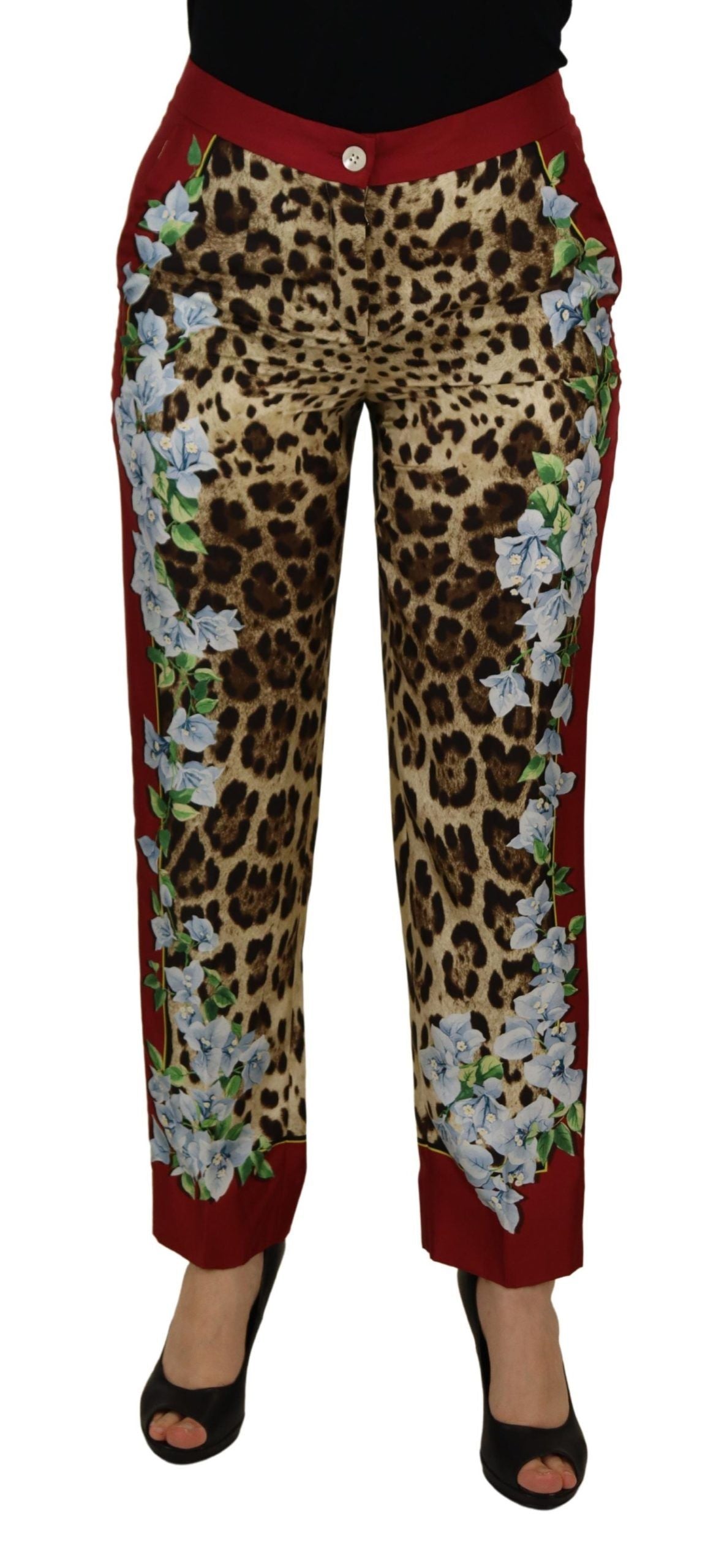 Multicolor Leopard Flora Printed Mid Waist Trouser Pants - ventzia