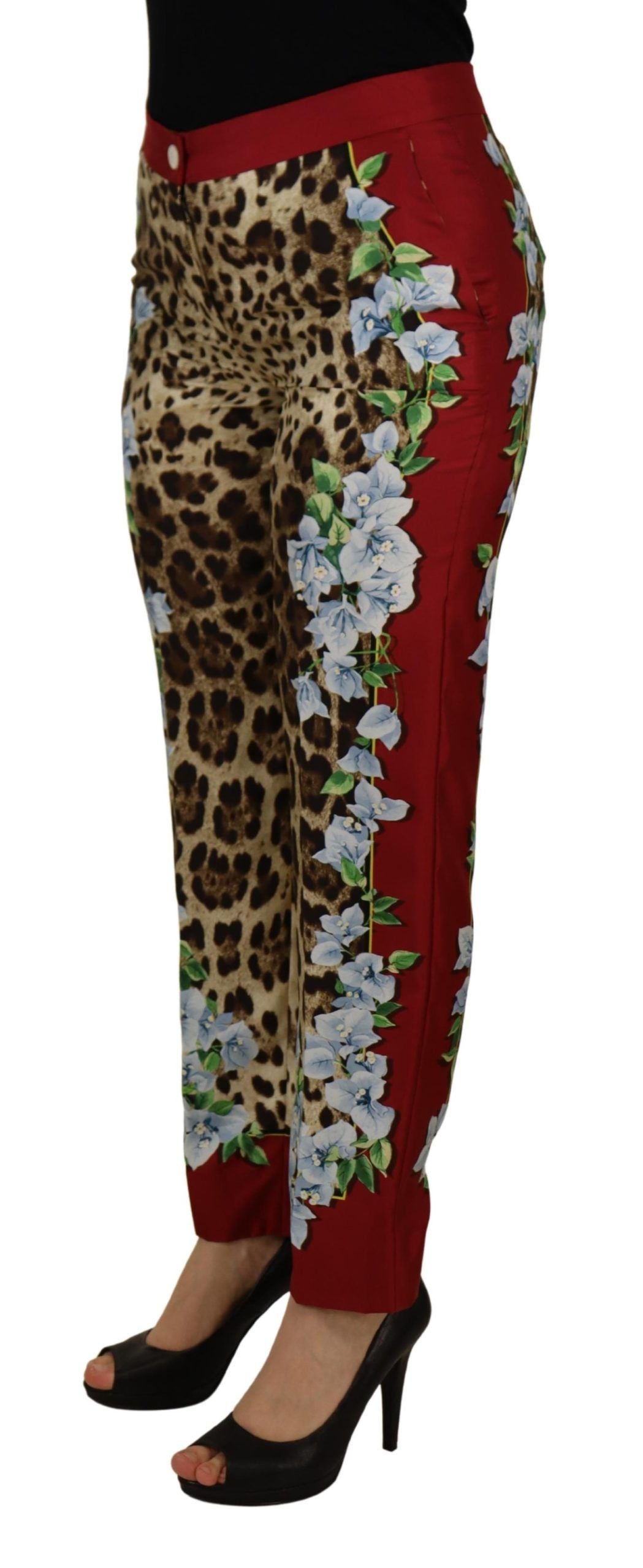 Multicolor Leopard Flora Printed Mid Waist Trouser Pants - ventzia