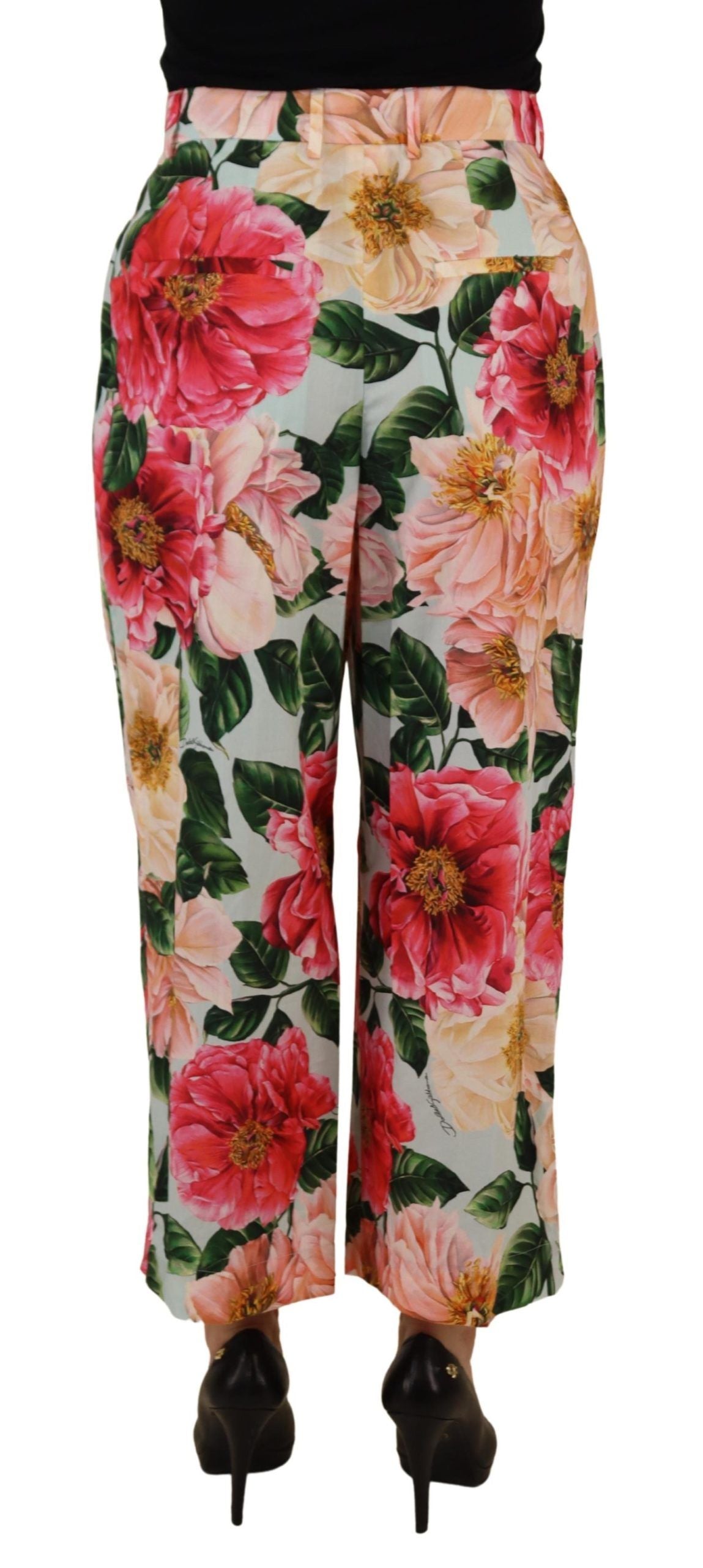 Multicolor Flora Printed High Waist Cropped Trouser Pants - ventzia