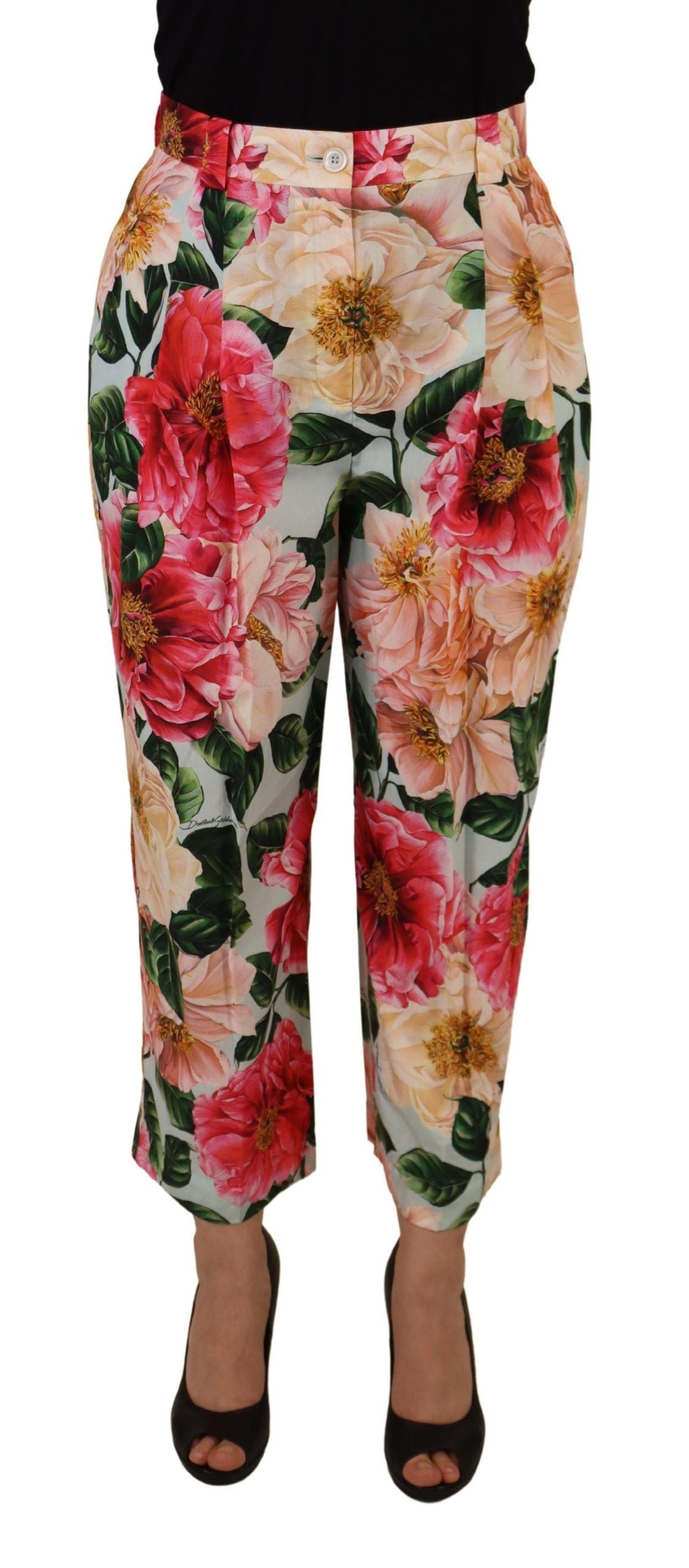 Multicolor Flora Printed High Waist Cropped Trouser Pants - ventzia