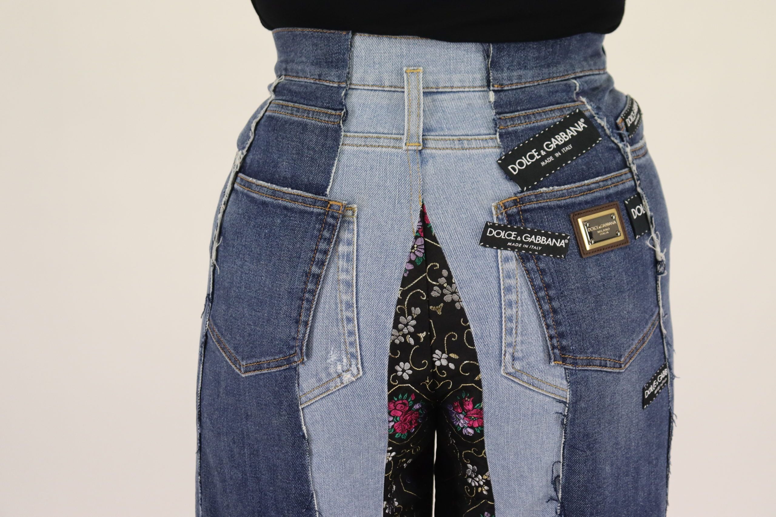 Multicolor Patchwork DG Fashion Wide Leg Denim Pant - ventzia