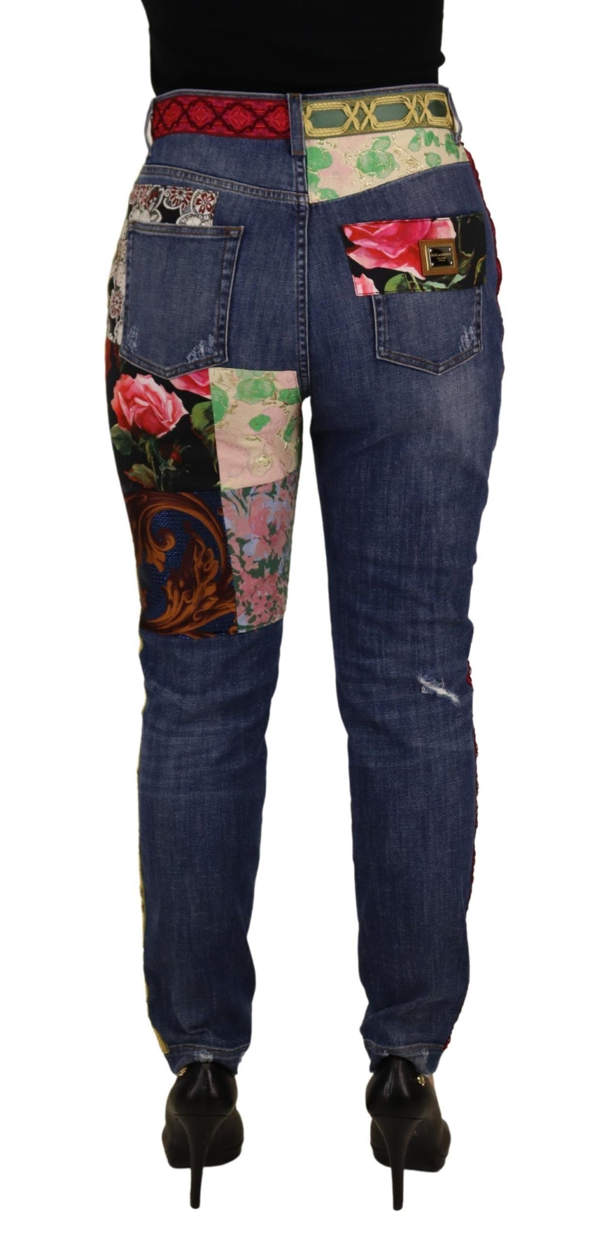 Blue Patchwork High Waist Denim Jeans - ventzia