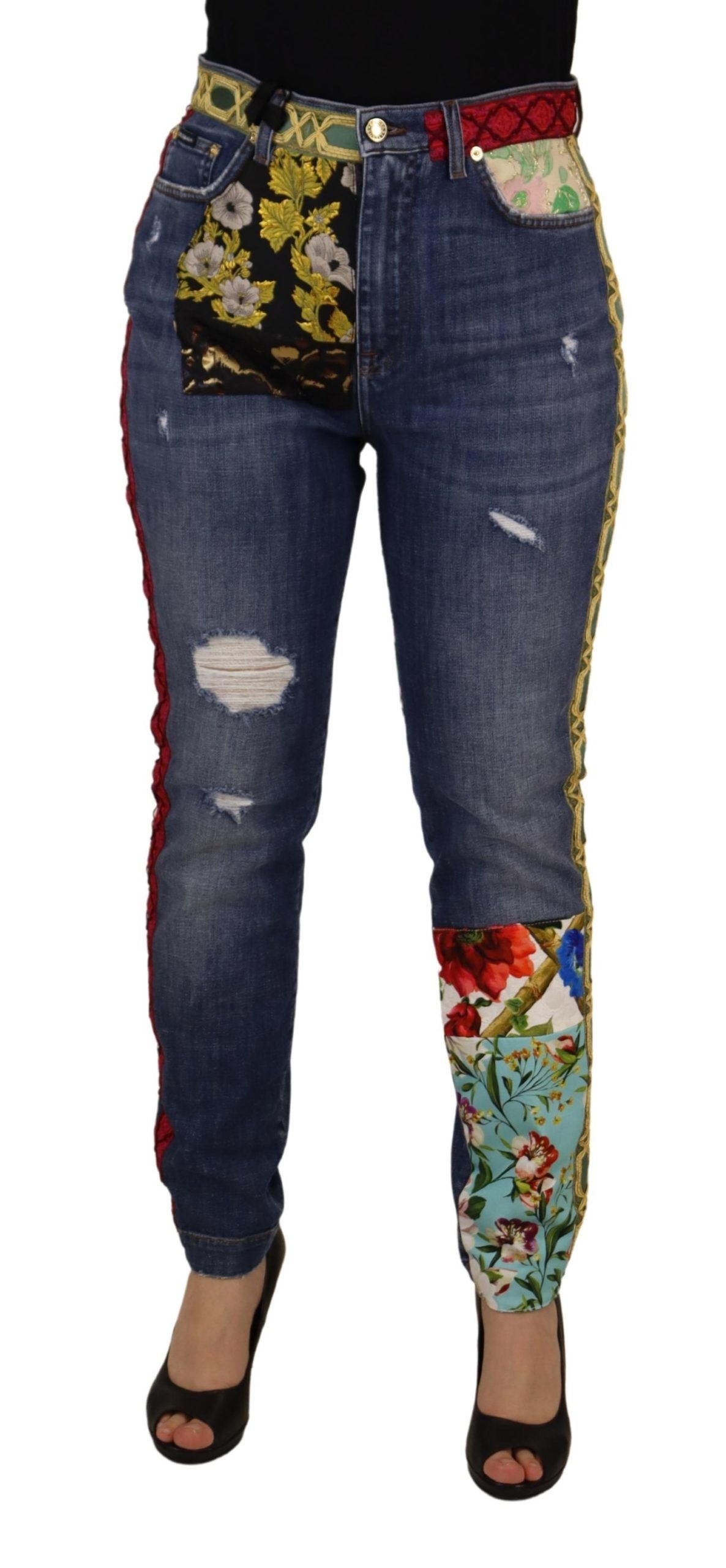 Blue Patchwork High Waist Denim Jeans - ventzia