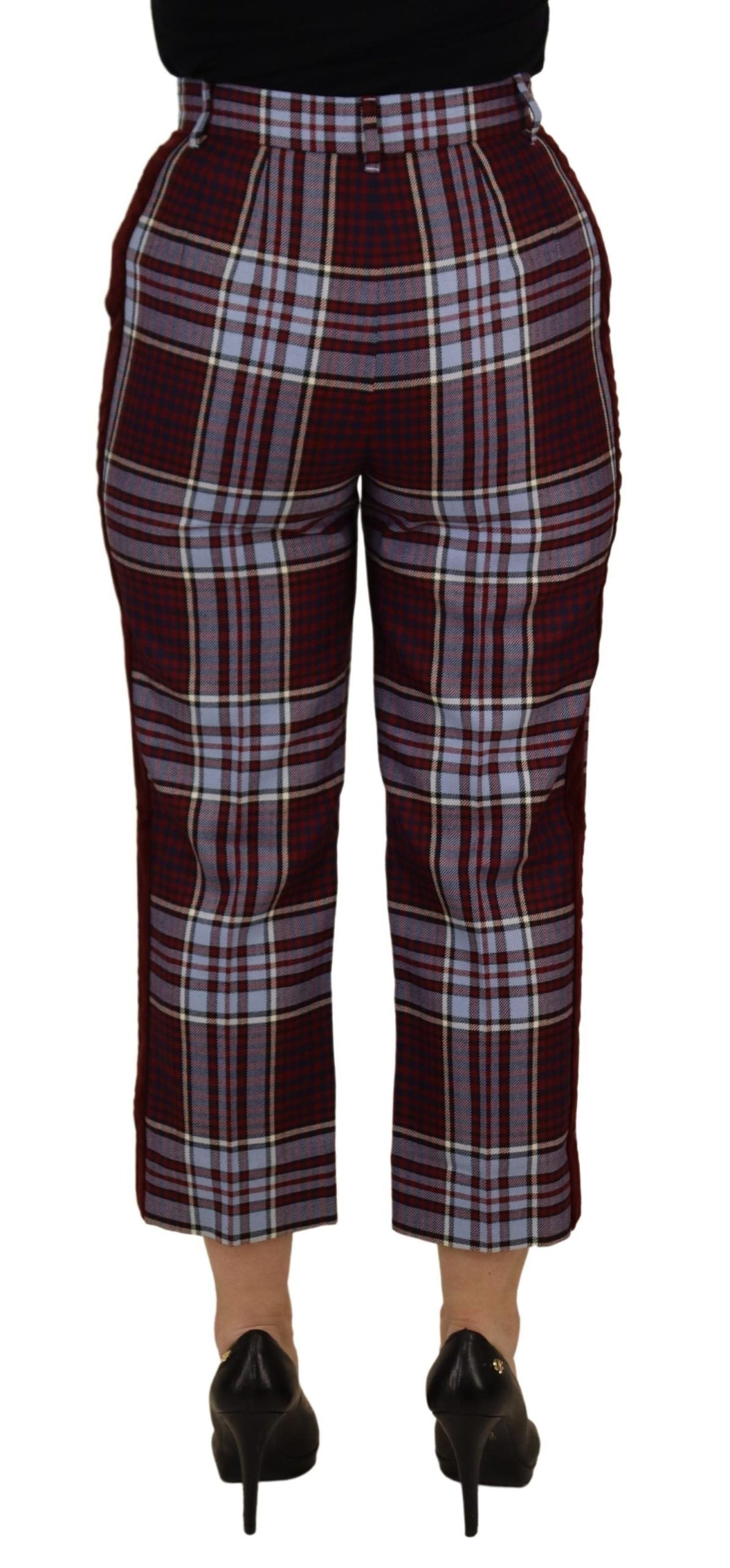 Gray Checked High Waist Cropped Trouser Pants - ventzia