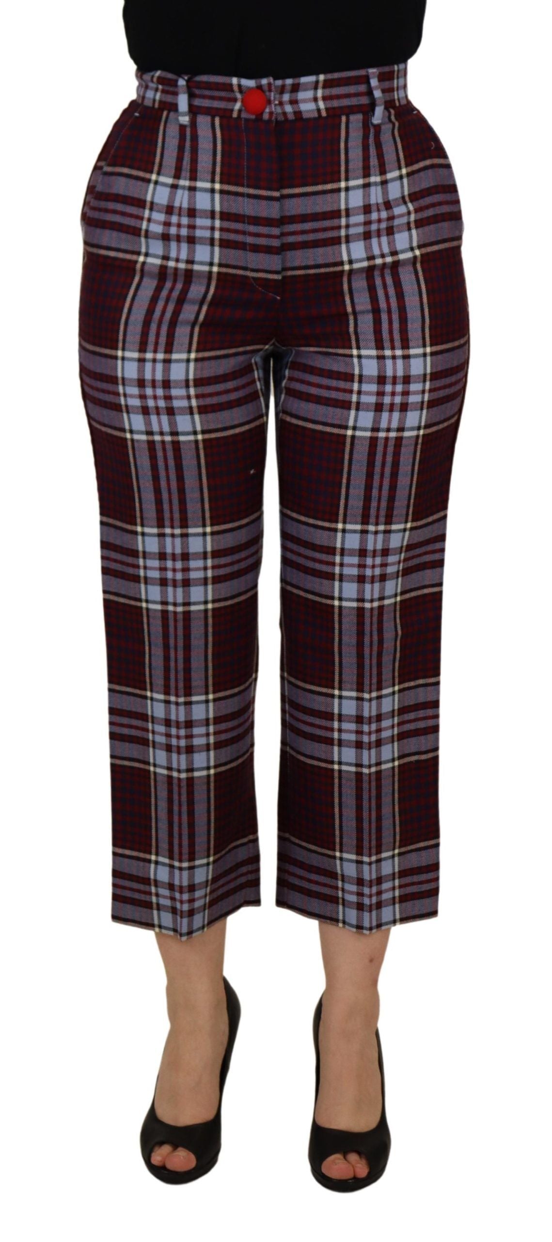 Gray Checked High Waist Cropped Trouser Pants - ventzia