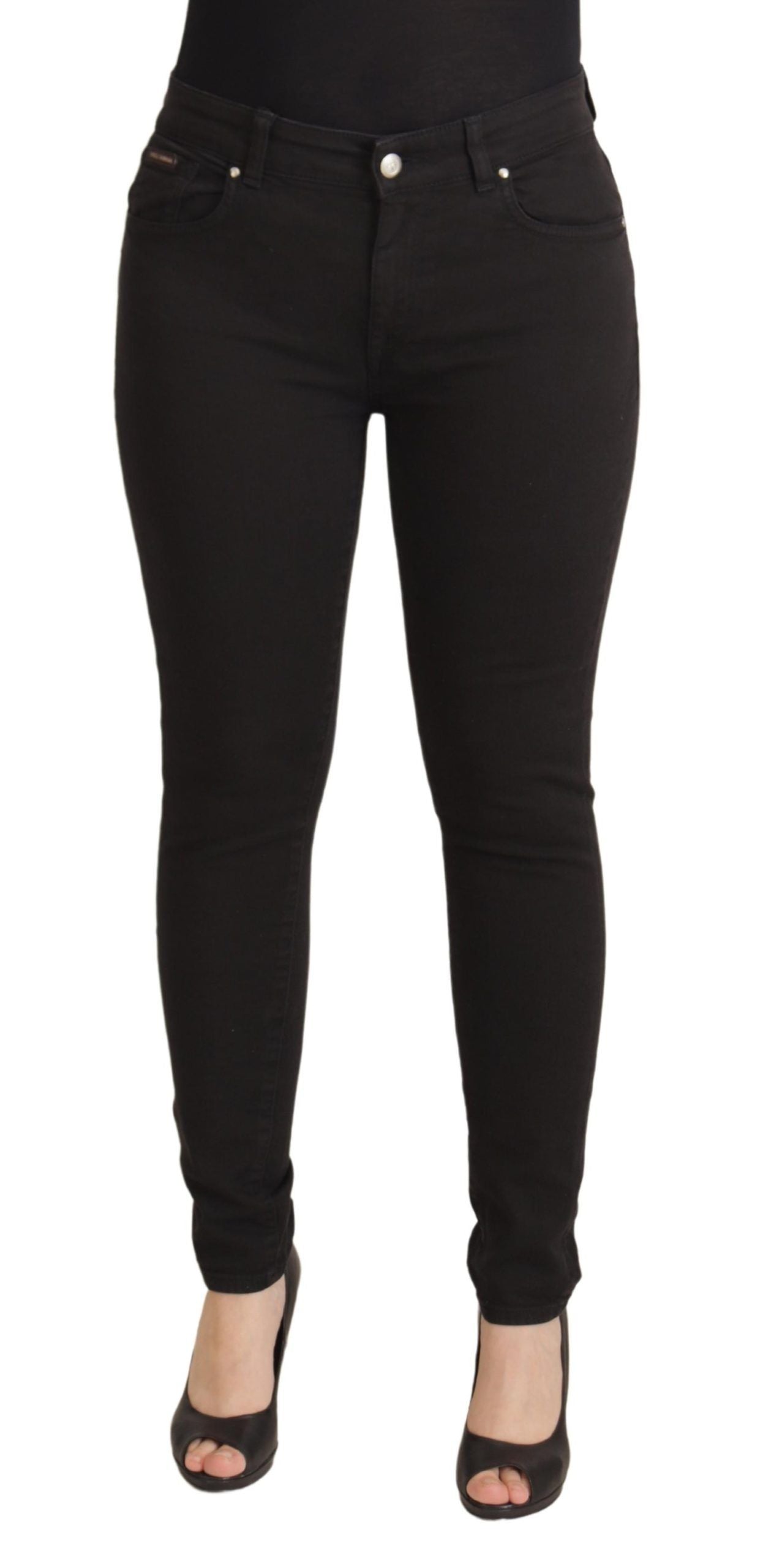 Black Mid Waist Skinny Denim Cotton Jeans - ventzia