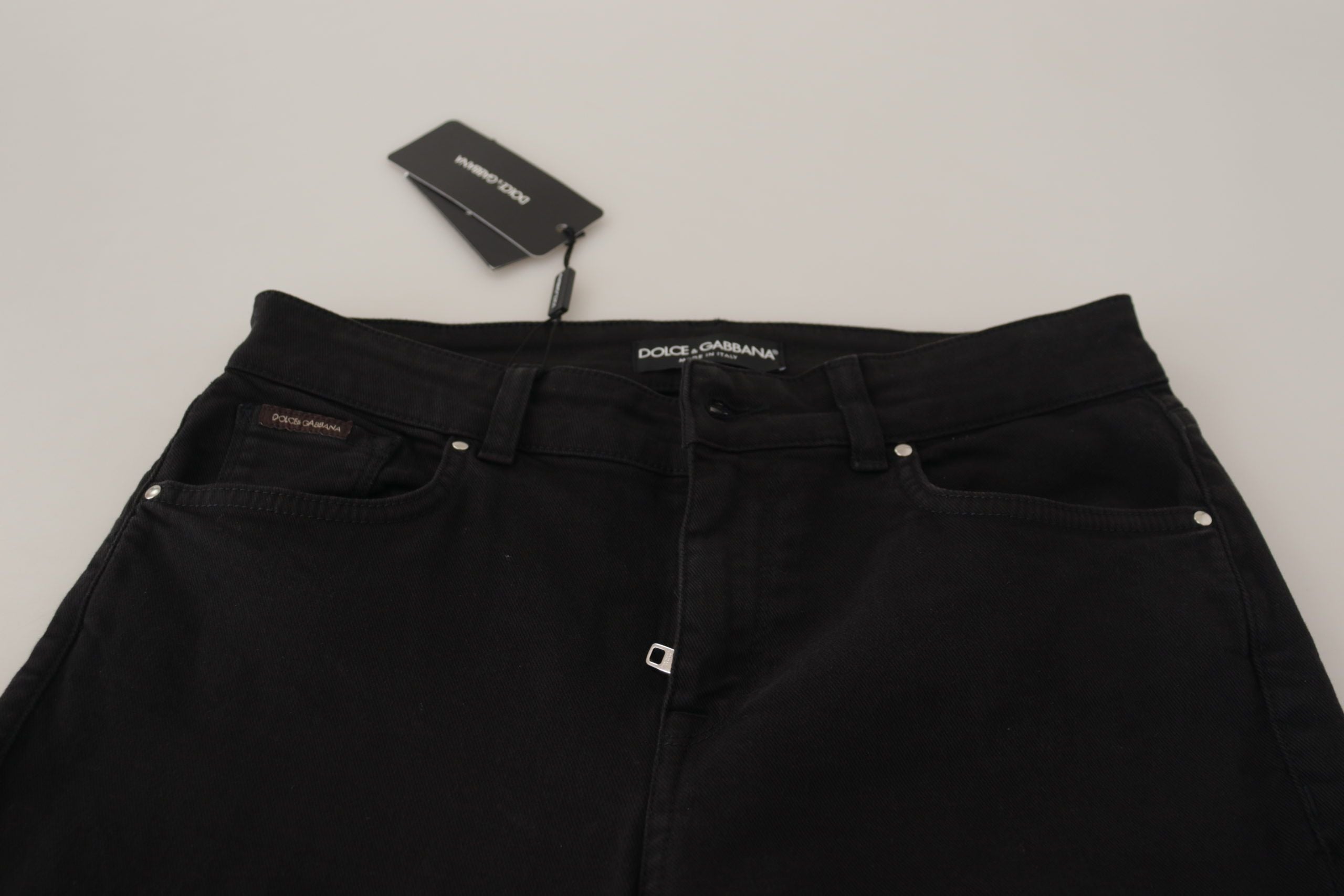 Black Mid Waist Skinny Denim Cotton Jeans - ventzia