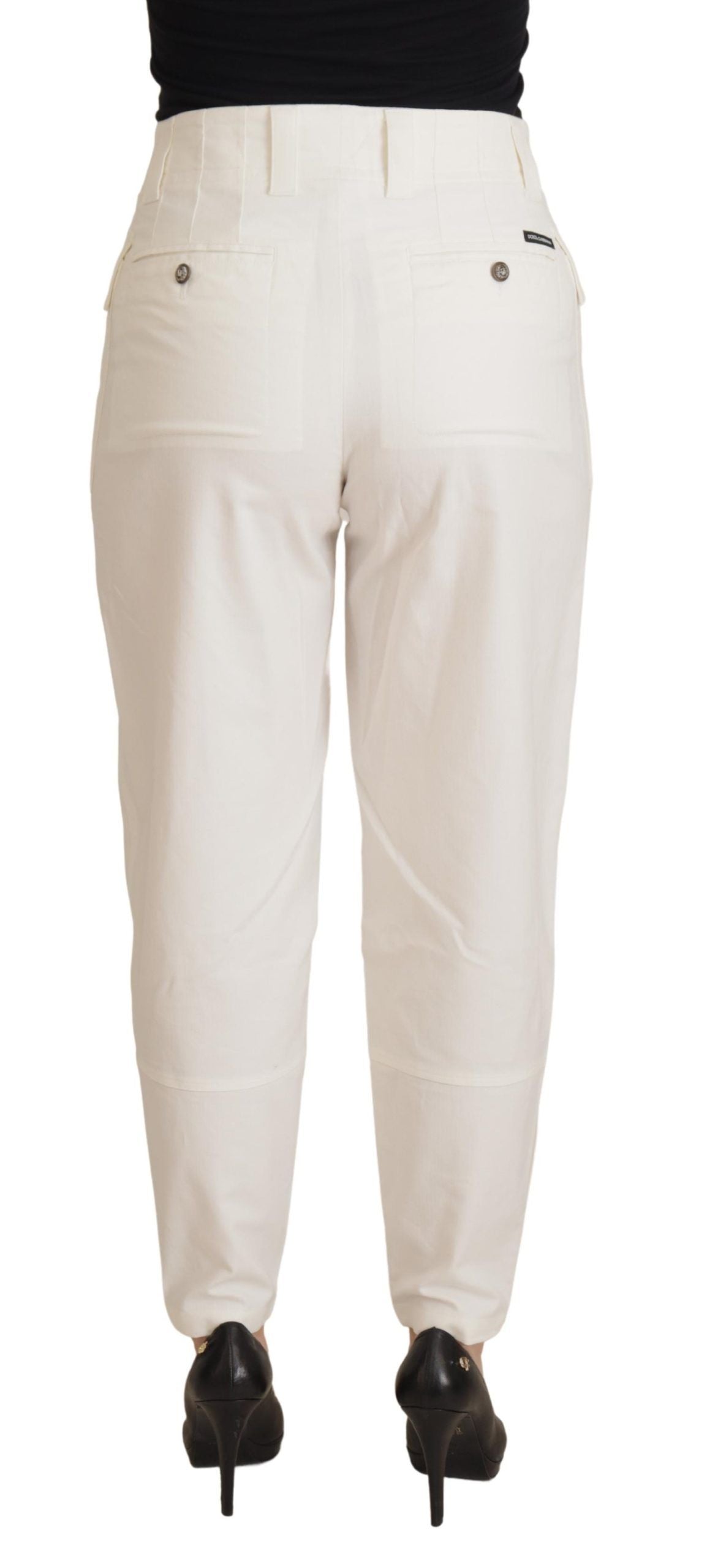 White High Waist Tapered Women Cotton Pants - ventzia
