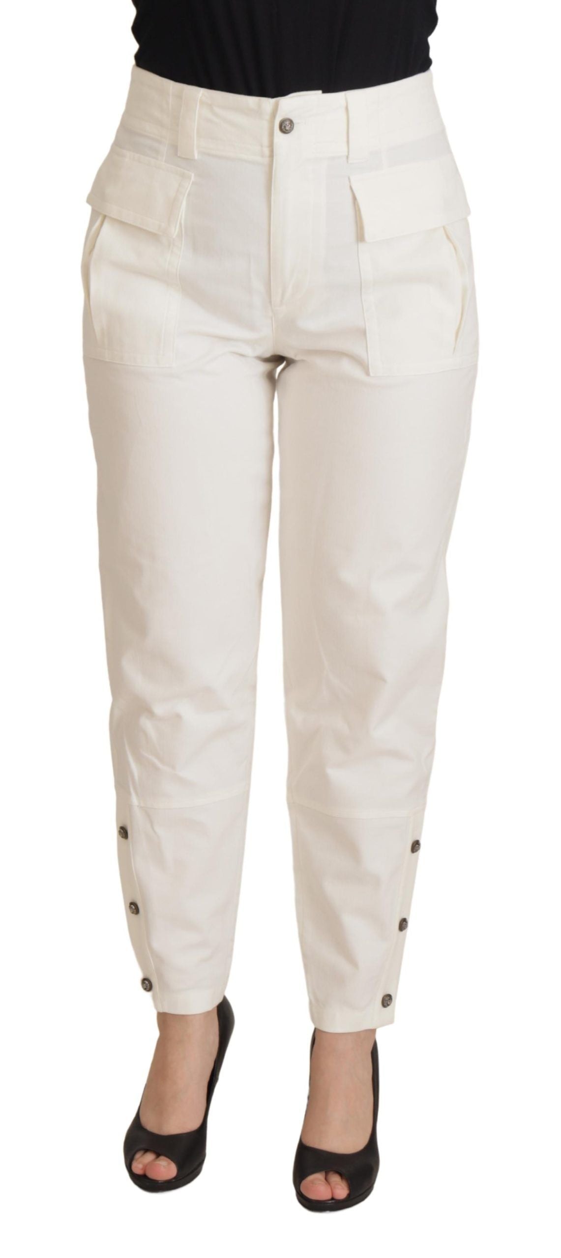 White High Waist Tapered Women Cotton Pants - ventzia