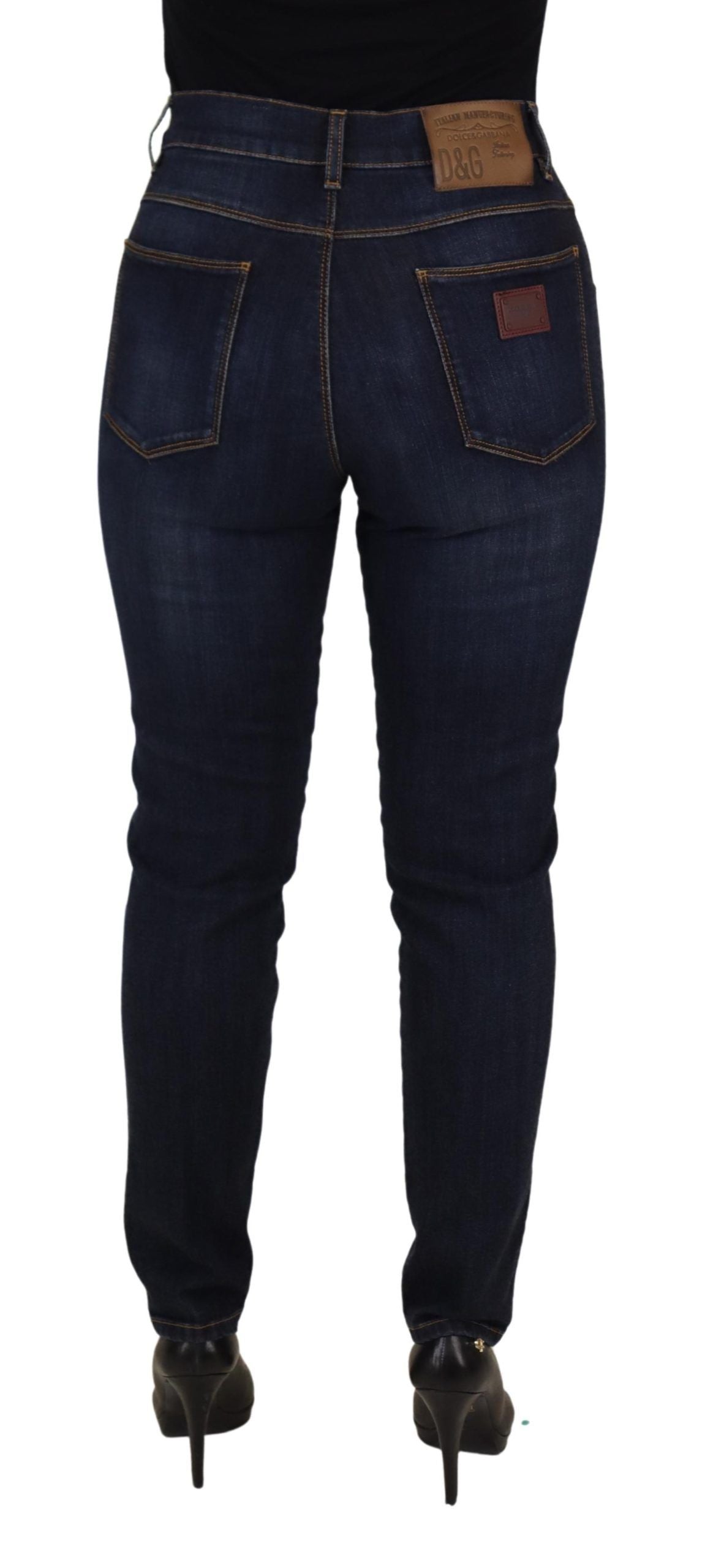 Blue Cotton High Waist Skinny Denim Jeans - ventzia