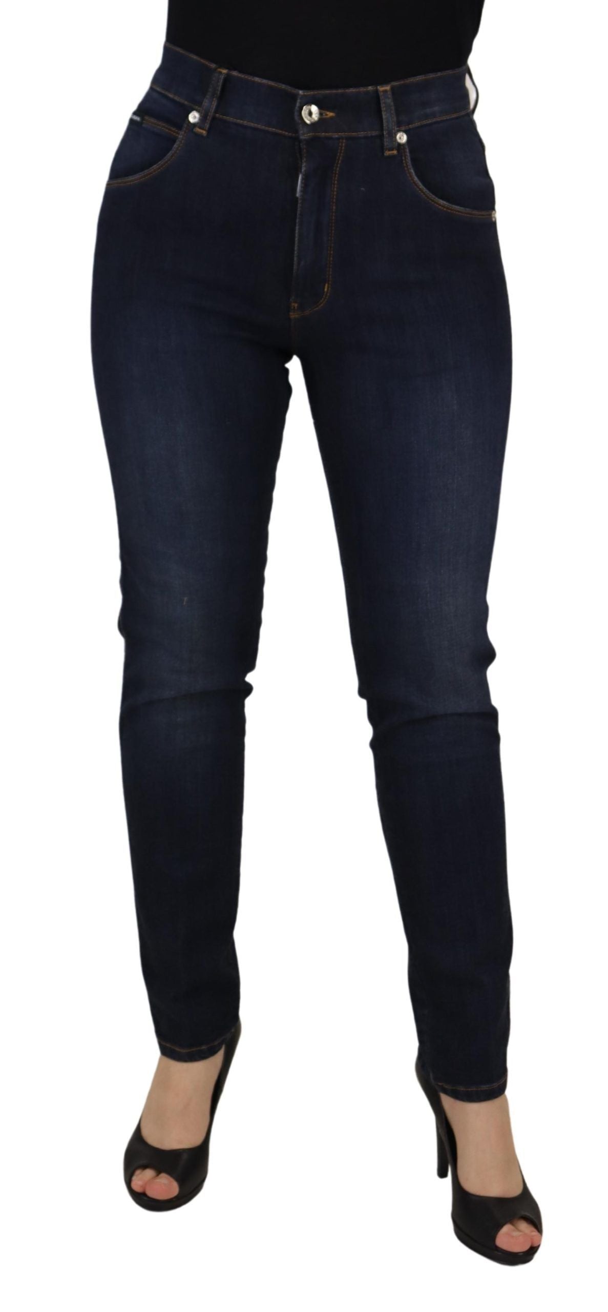 Blue Cotton High Waist Skinny Denim Jeans - ventzia