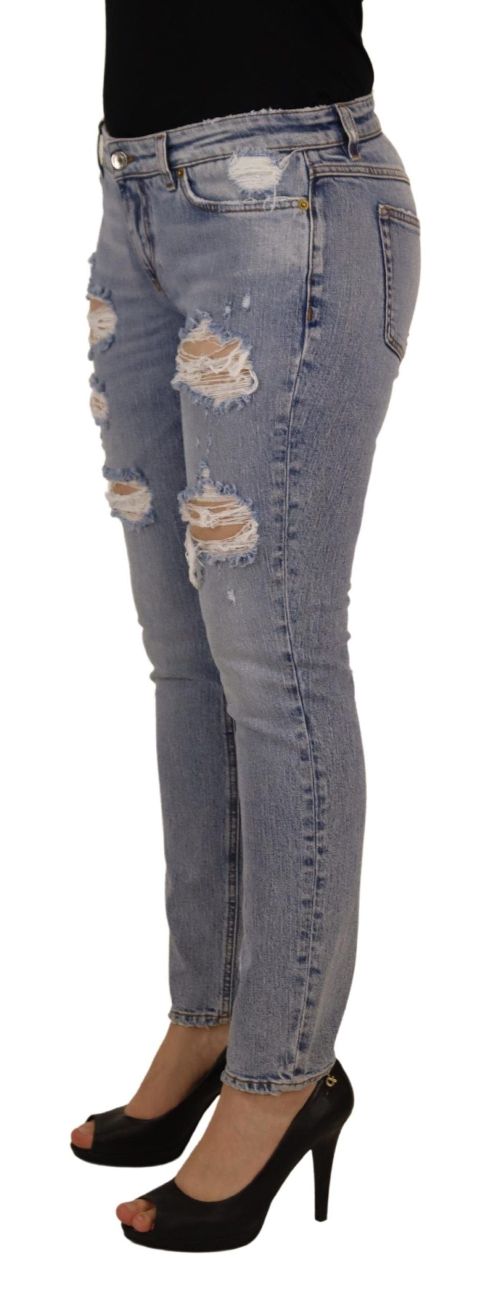 Blue Cotton Stretch Skinny Low Waist Denim Jeans - ventzia