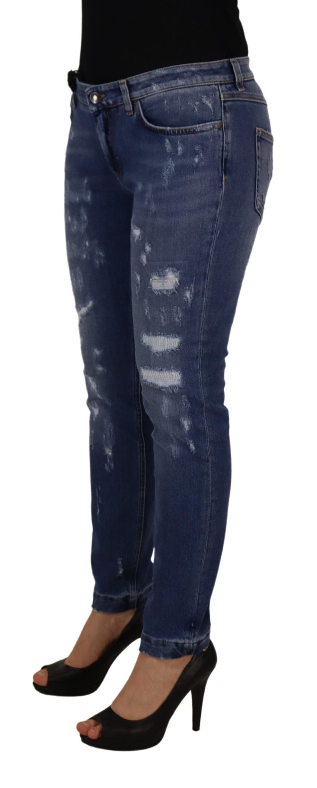 Blue Washed Cotton Skinny Low Waist Denim Jeans - ventzia