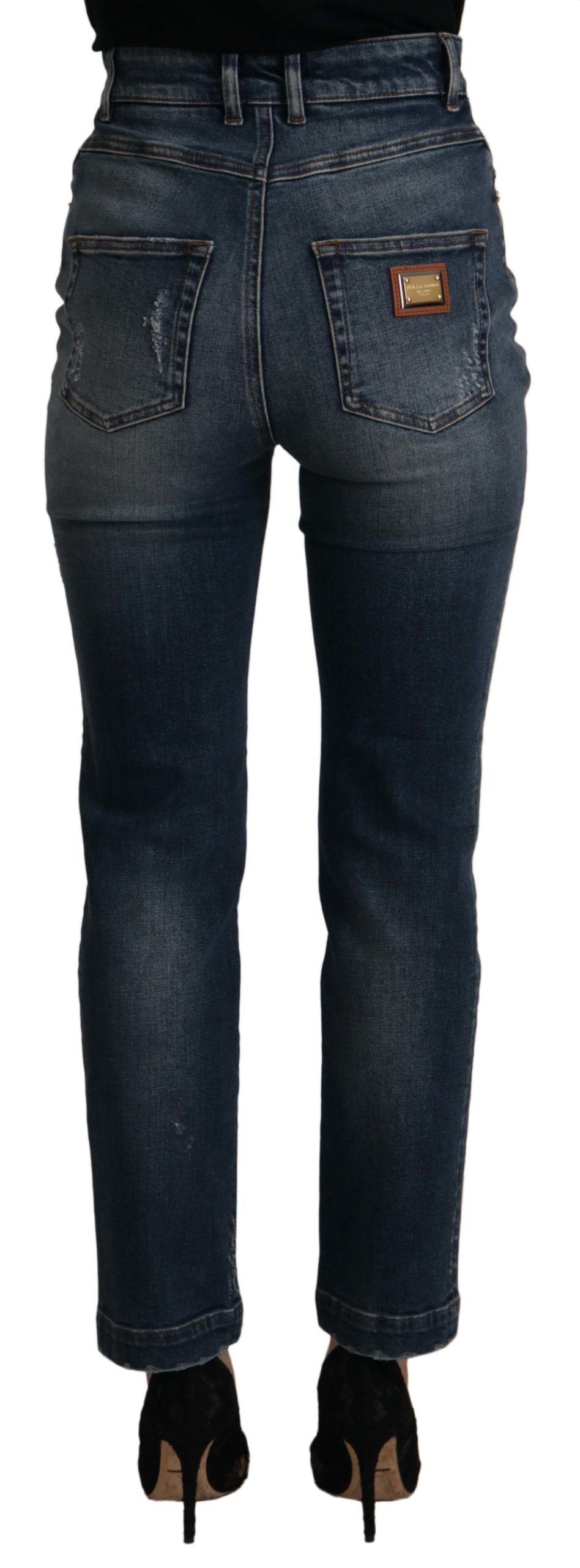 Blue Denim Crystal Embellished Pants Jeans - ventzia