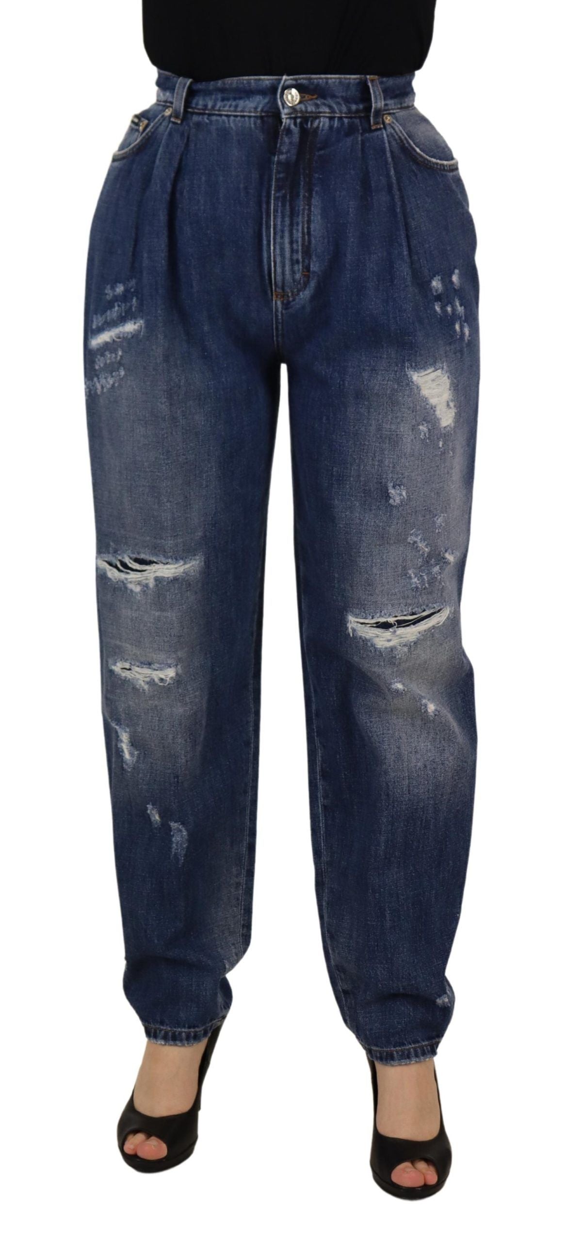 Blue Washed High Waist Loose Fit Pants - ventzia