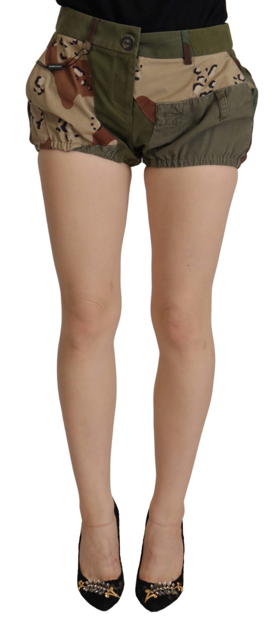Green High Waist Hot Pants Cotton Army Shorts - ventzia