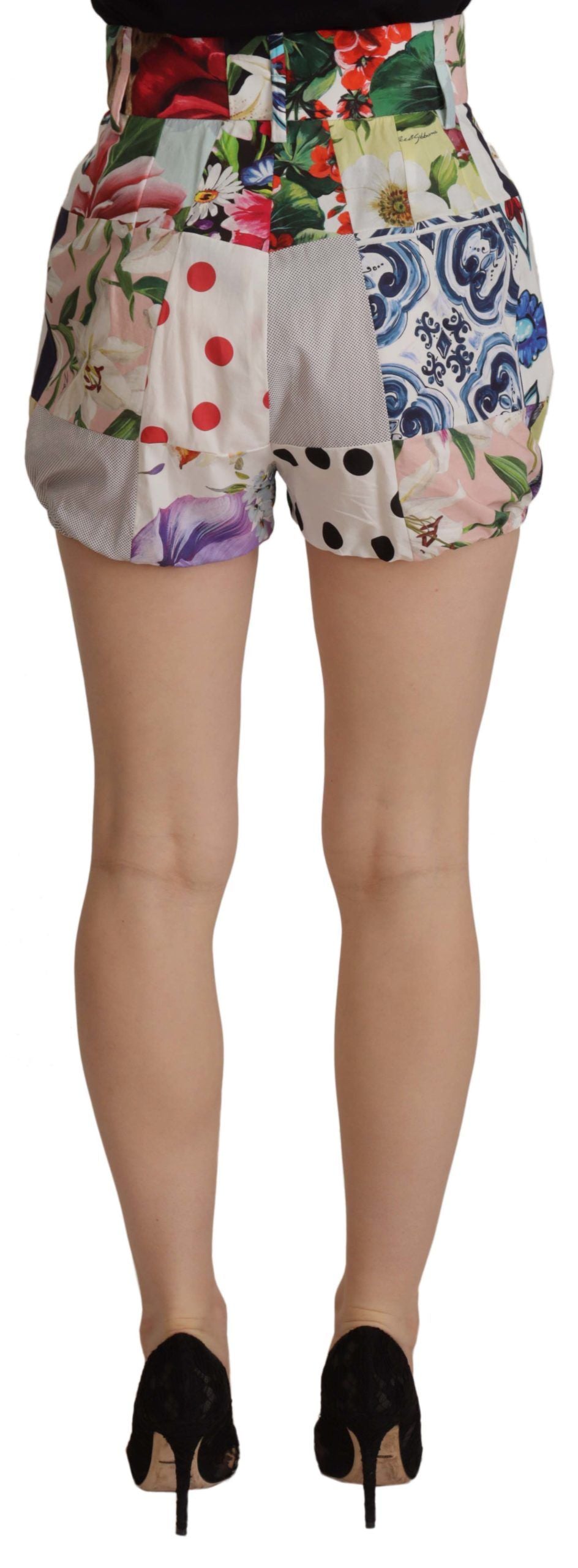 Multicolor Patchwork High Waist Cotton Shorts - ventzia