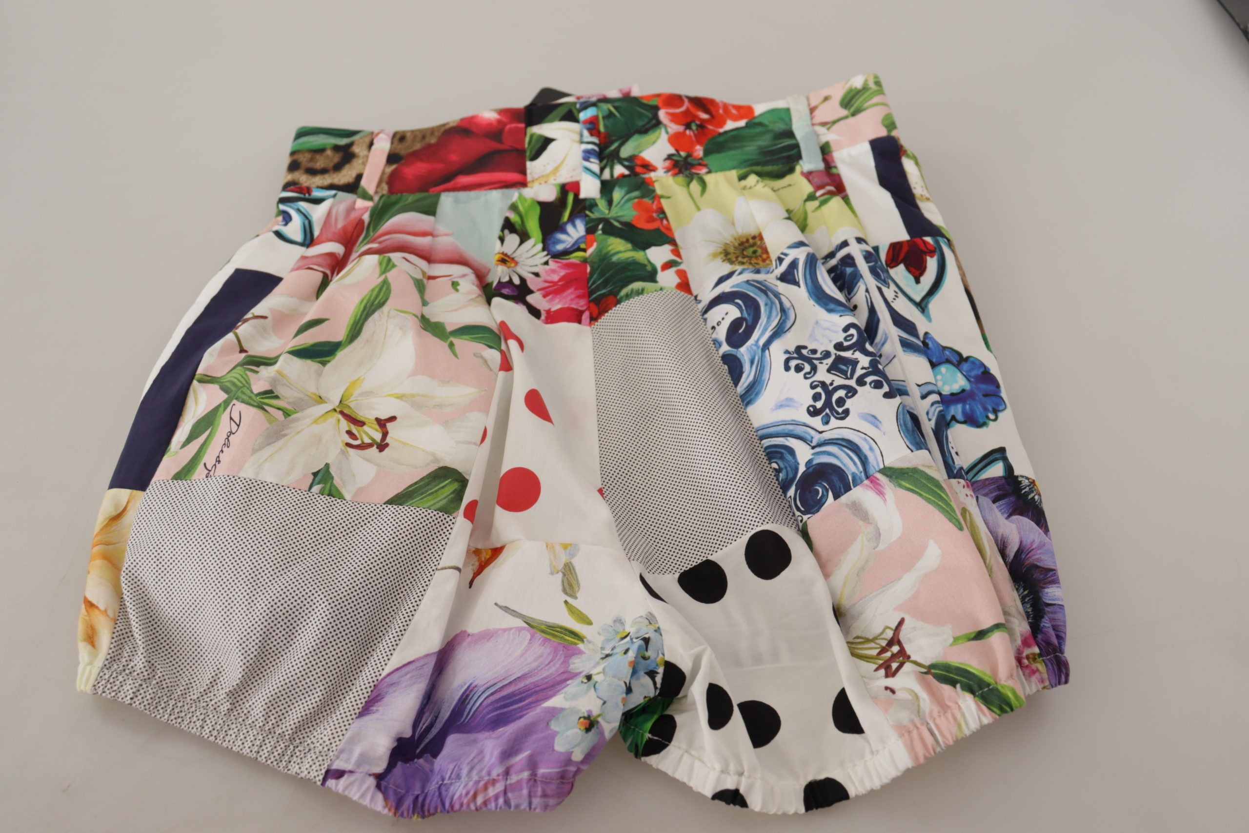 Multicolor Patchwork High Waist Cotton Shorts - ventzia