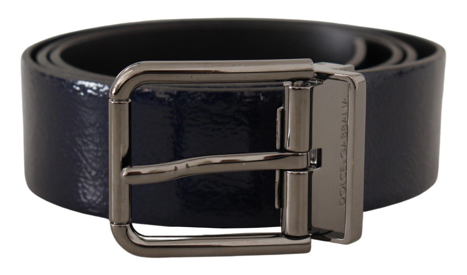 Blue Patent Leather Vernice Silver Logo Buckle Belt - ventzia