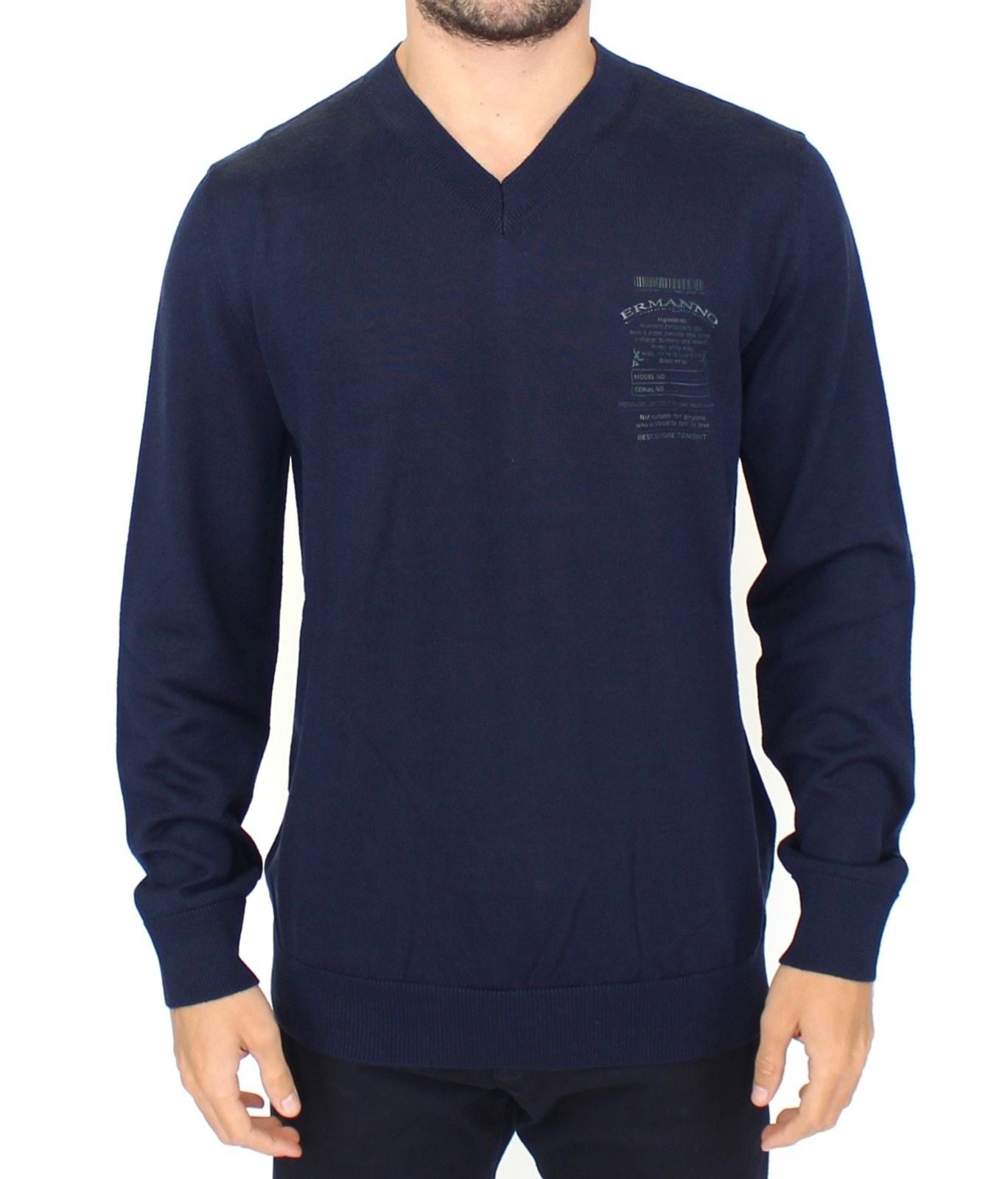 Elegant Blue V-Neck Wool Blend Pullover - ventzia
