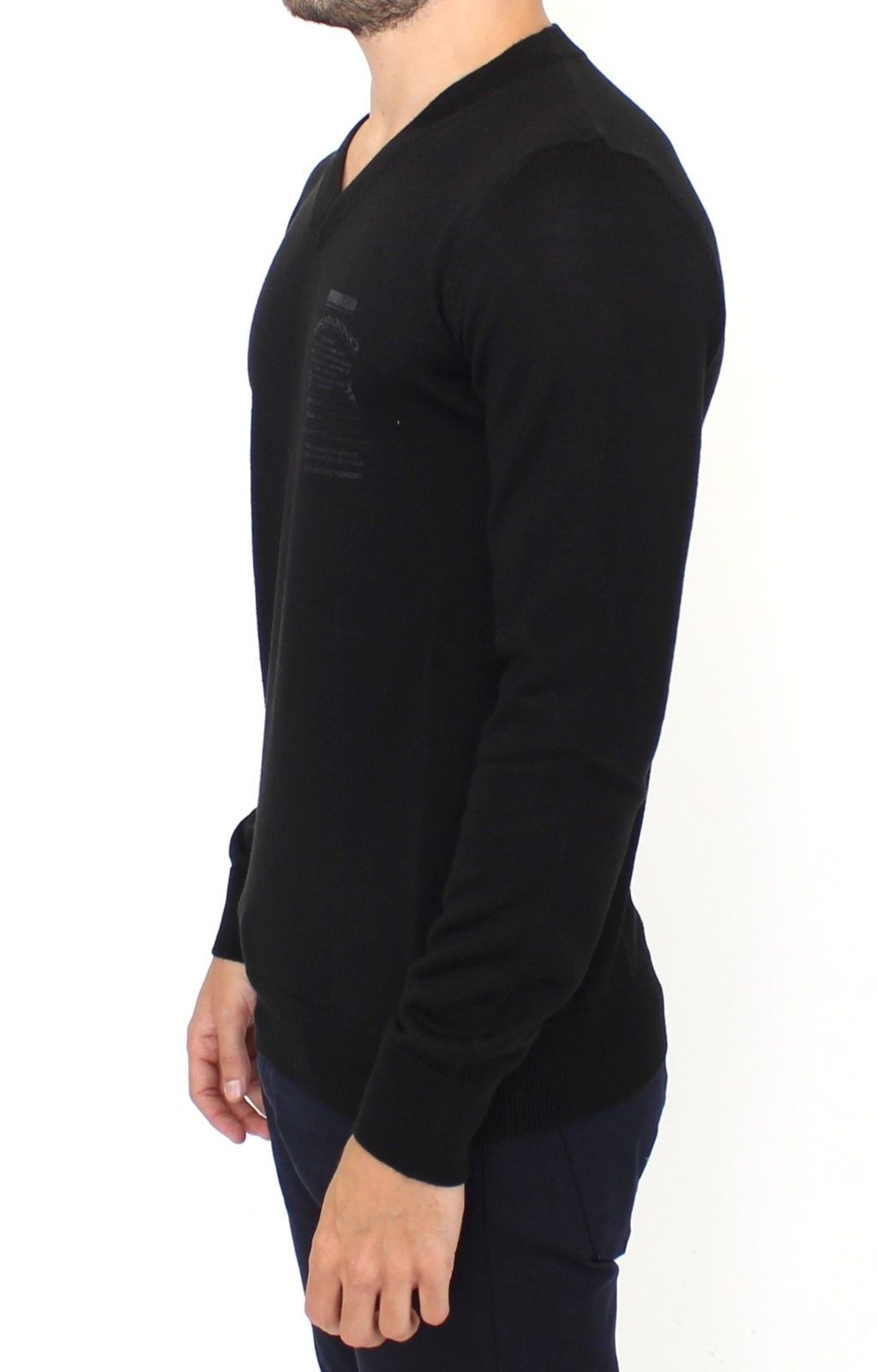 Elegant Black V-Neck Wool Blend Sweater - ventzia