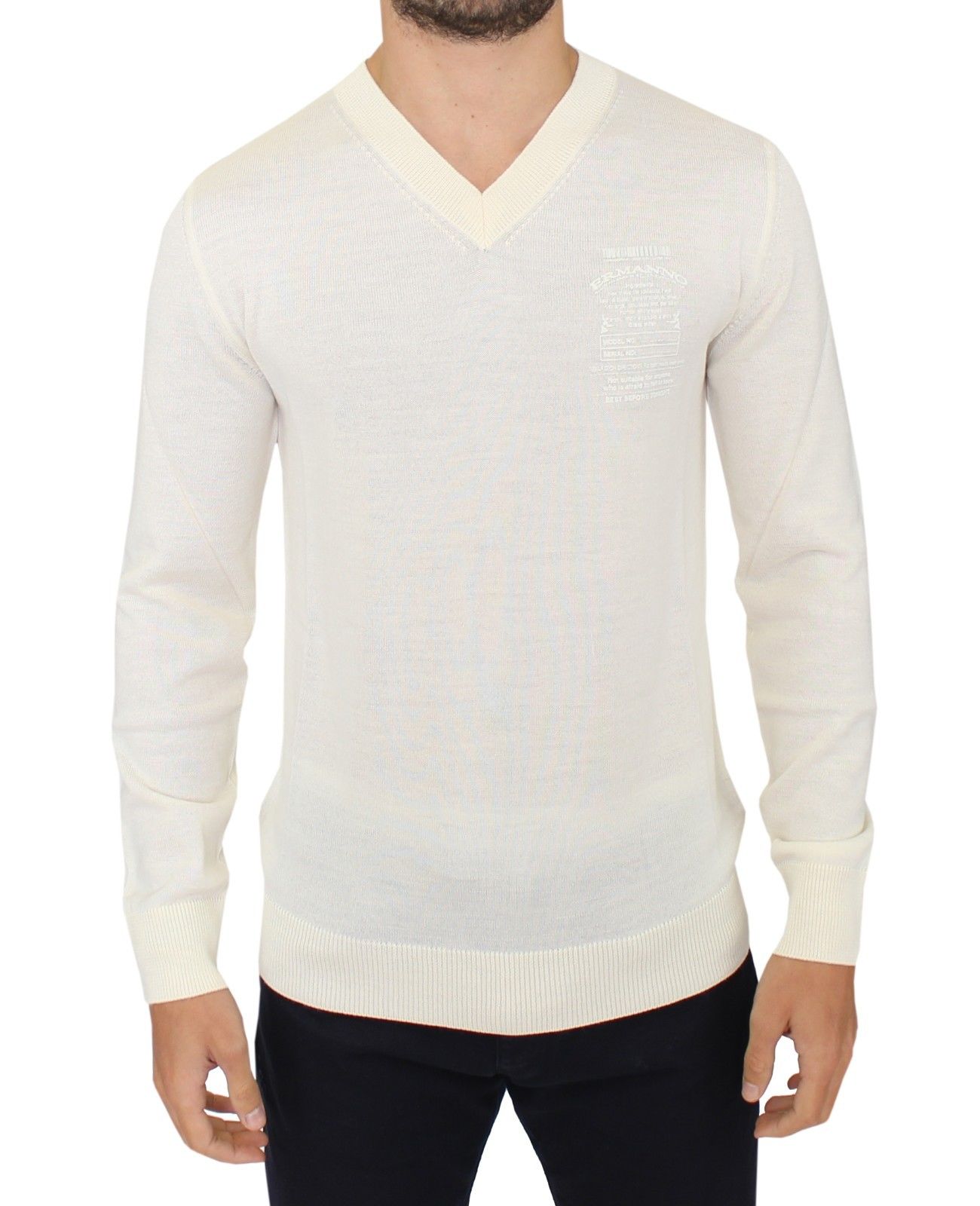 Off-White V-Neck Wool Blend Pullover - ventzia
