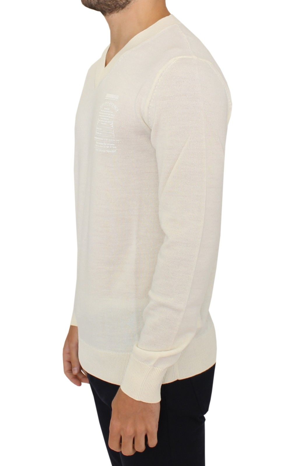 Off-White V-Neck Wool Blend Pullover - ventzia