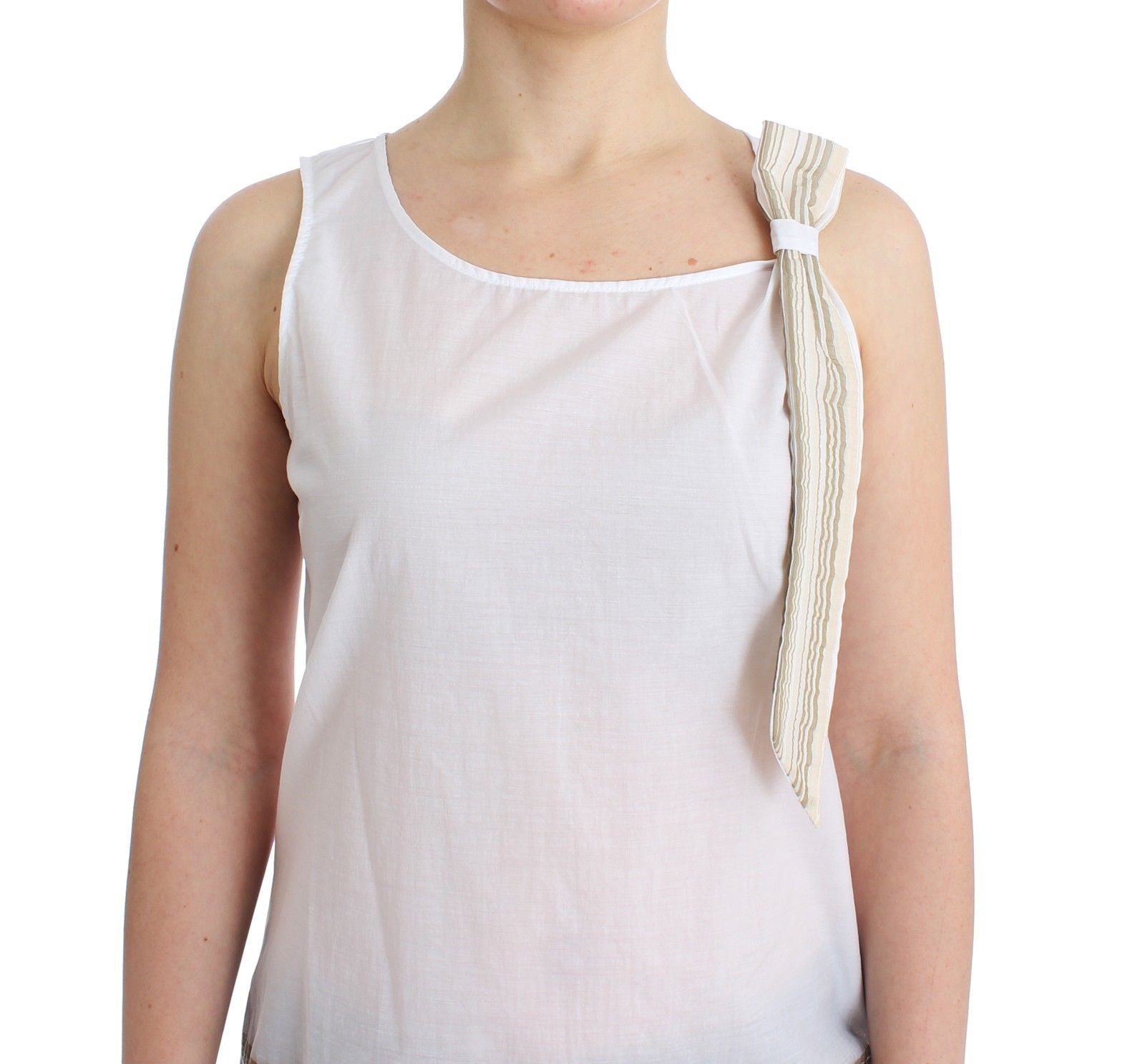 Elegant White Bow-Detailed Sleeveless Top - ventzia
